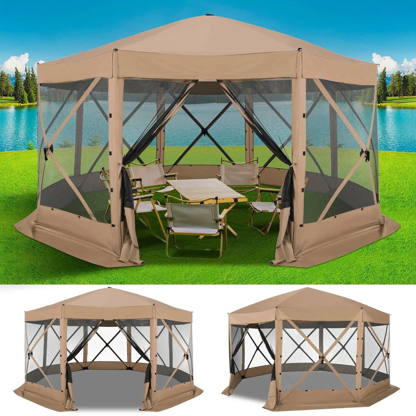 15x15ft Outdoor Tent Extra Large Pop-Up Gazebo Canopy Tent With Mosquito Netting Screened Shelter Pavilion With Ground Stakes by Beastly Survival Outlet