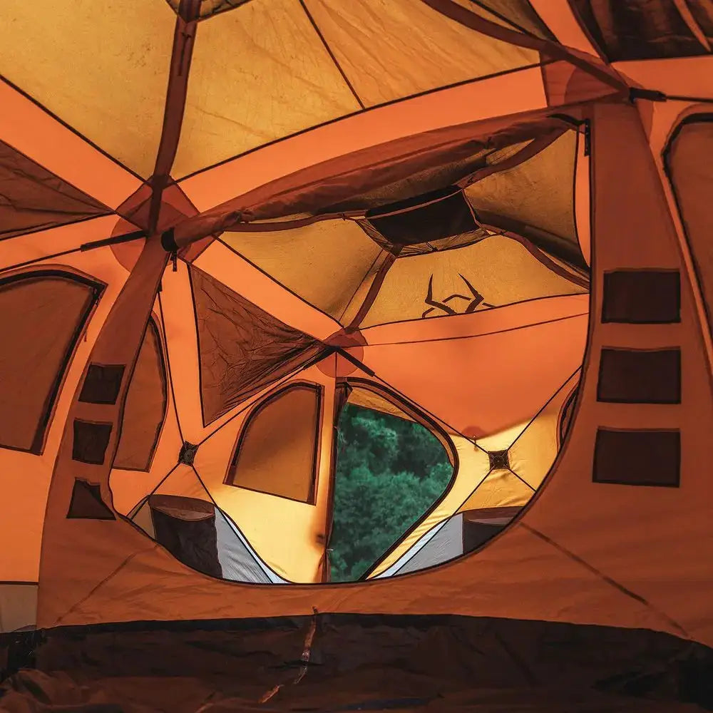 T8 Hub Tent, Easy 90 Second SetUp, Waterproof, UV Resistant, Removable Floor, Ample Storage Options, 8Person, Sunset Orange, 78 by Beastly Survival Outlet