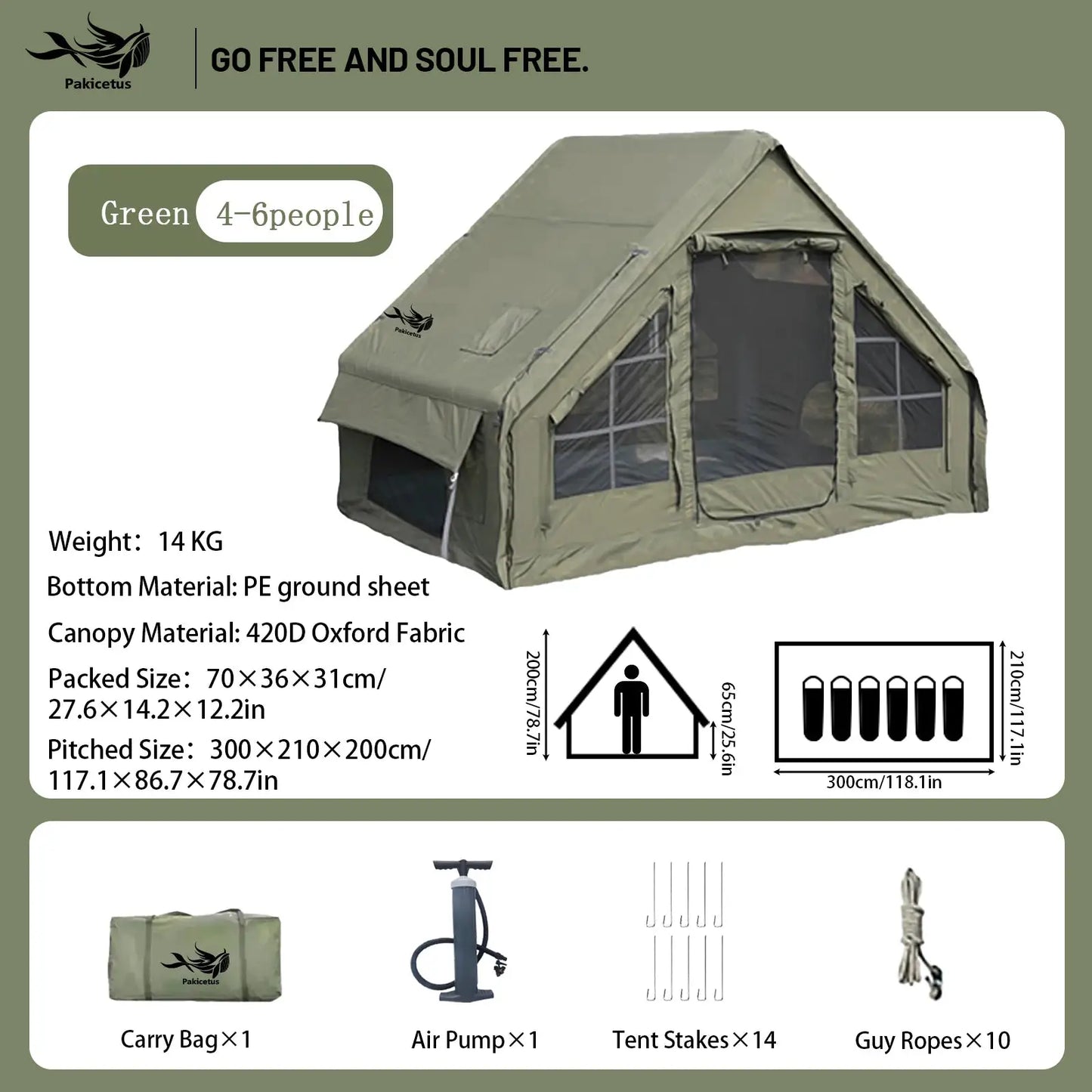 Pakicetus Quick Setup Inflatable Camping Tent, Waterproof Family Tent for 4-8 Persons, Portable Air Tent with Carry Bag by Beastly Survival Outlet