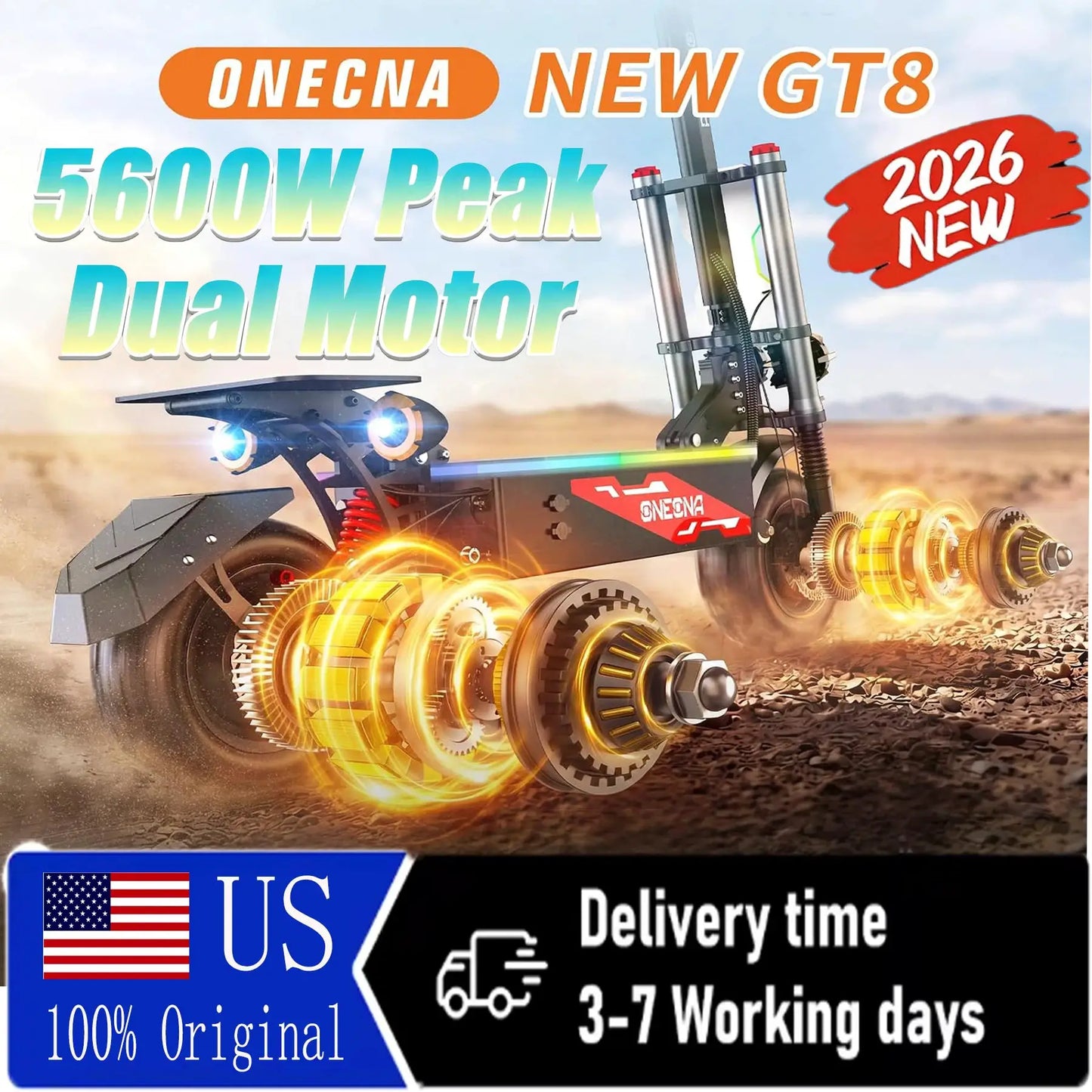 ONECNA NEW GT9 GT8 GT7 Adult Electric Scooter, 5600W/7000W Dual Motors, Maximum Speed up to 45 50 55 MPH, Equipped with 60V 33Ah/38Ah Battery, Maximum Speed up to 50/55 MPH, Large Display Screen, 11 Inch/12 inch Tubeless Tire by Beastly Survival Outlet