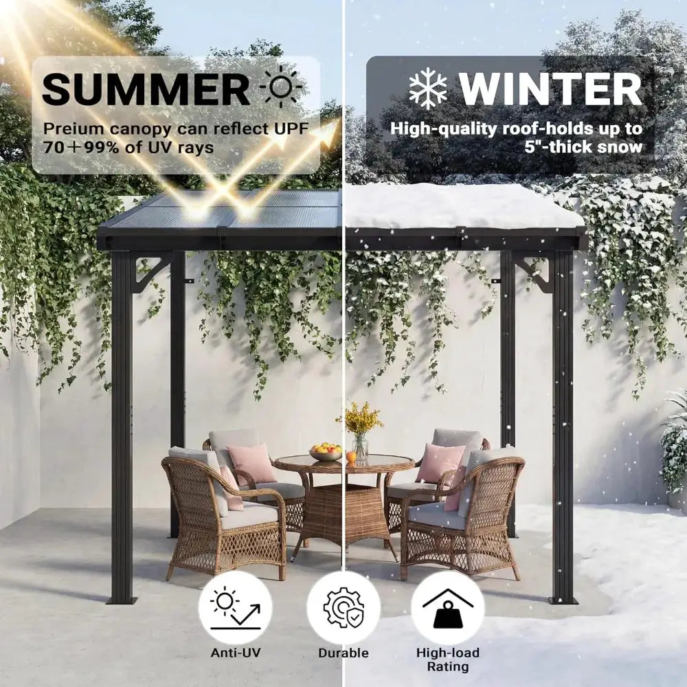 10'x10' Wall-Mounted Lean-To Gazebo, Aluminum Frame & Polycarbonate Hardtop with Sloped Roof, Outdoor Patio Pergola, Customized by Beastly Survival Outlet