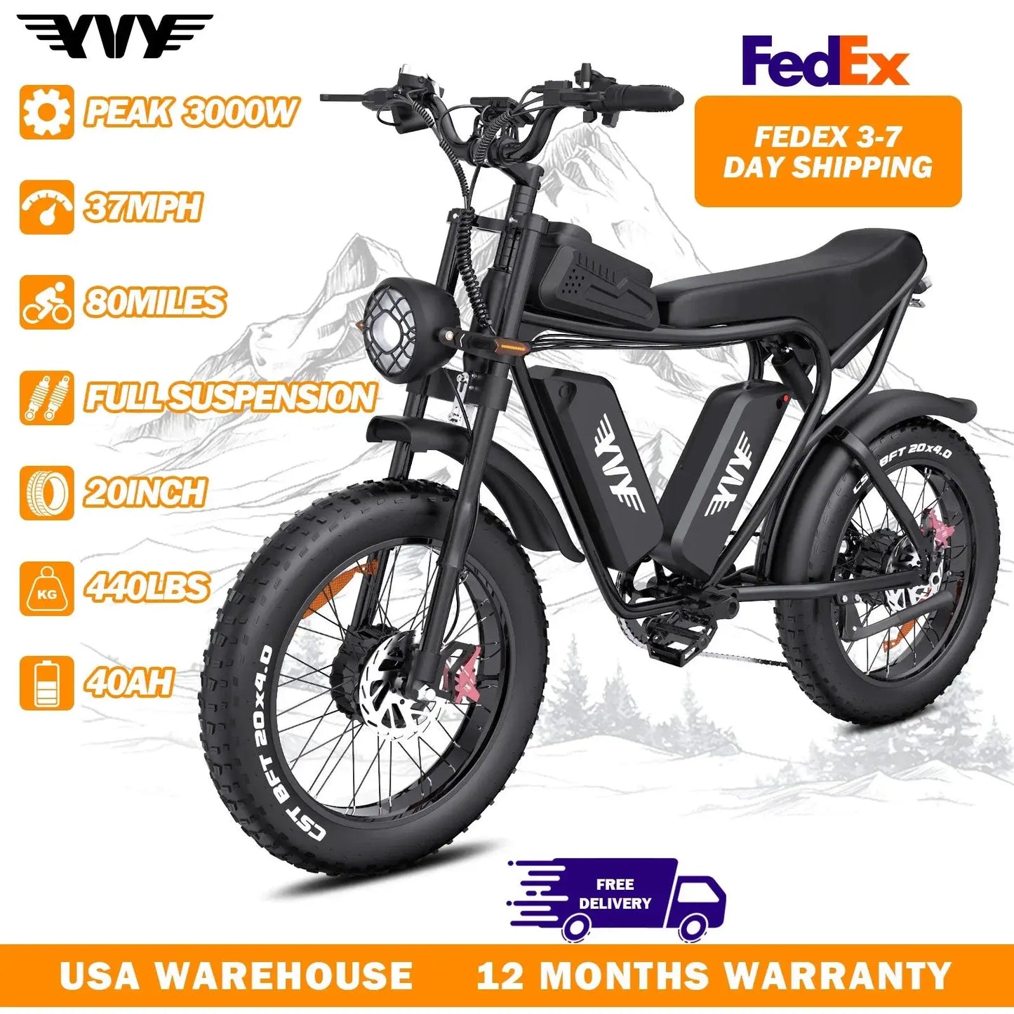 YVY K20 Electric Fat Tire Bike Adults 1500W 2000W 50-80Miles by Beastly Survival Outlet