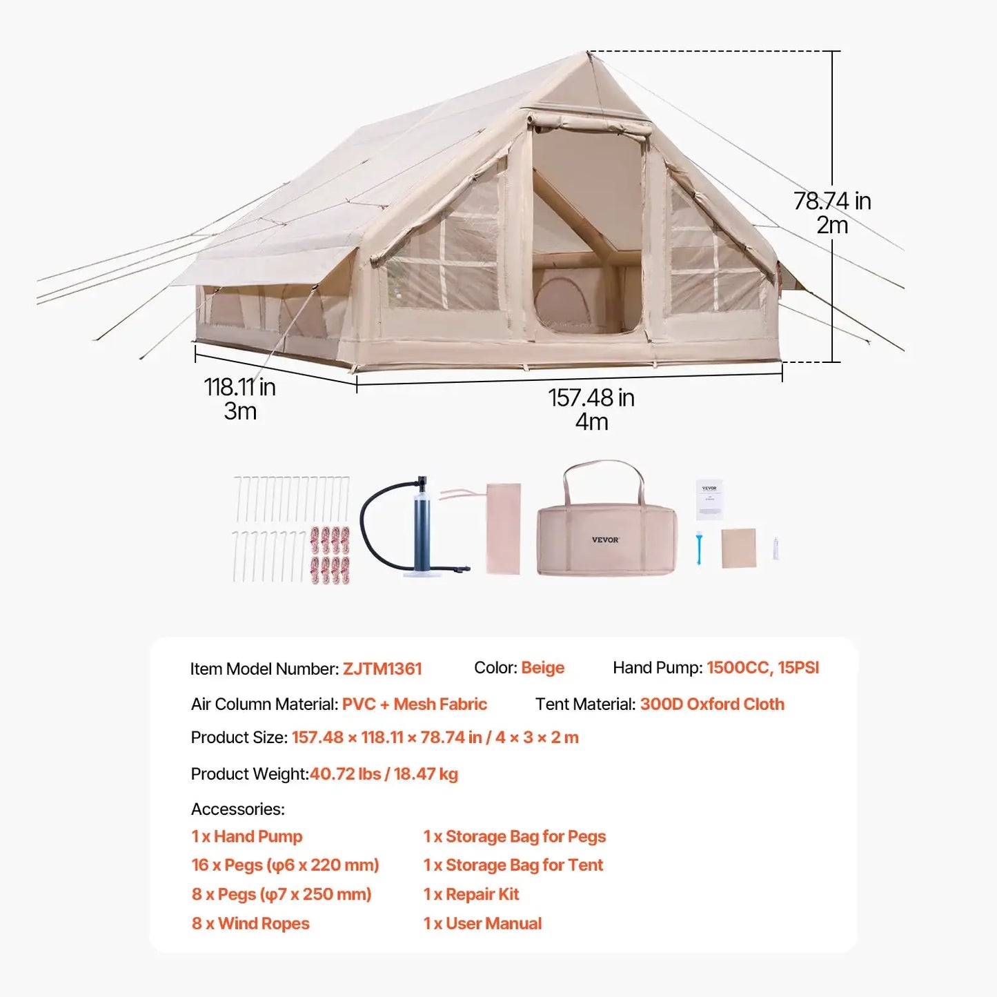 SucceBuy Inflatable Tents for Camp Easy Setup Blow up Tent with Hand Pump 300D Oxford Tent with Stove Jack Storage Bag Included by Beastly Survival Outlet
