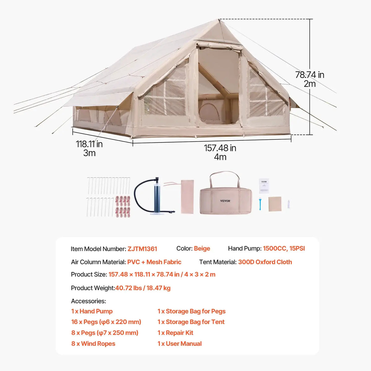 SucceBuy Inflatable Tents for Camp Easy Setup Blow up Tent with Hand Pump 300D Oxford Tent with Stove Jack Storage Bag Included by Beastly Survival Outlet