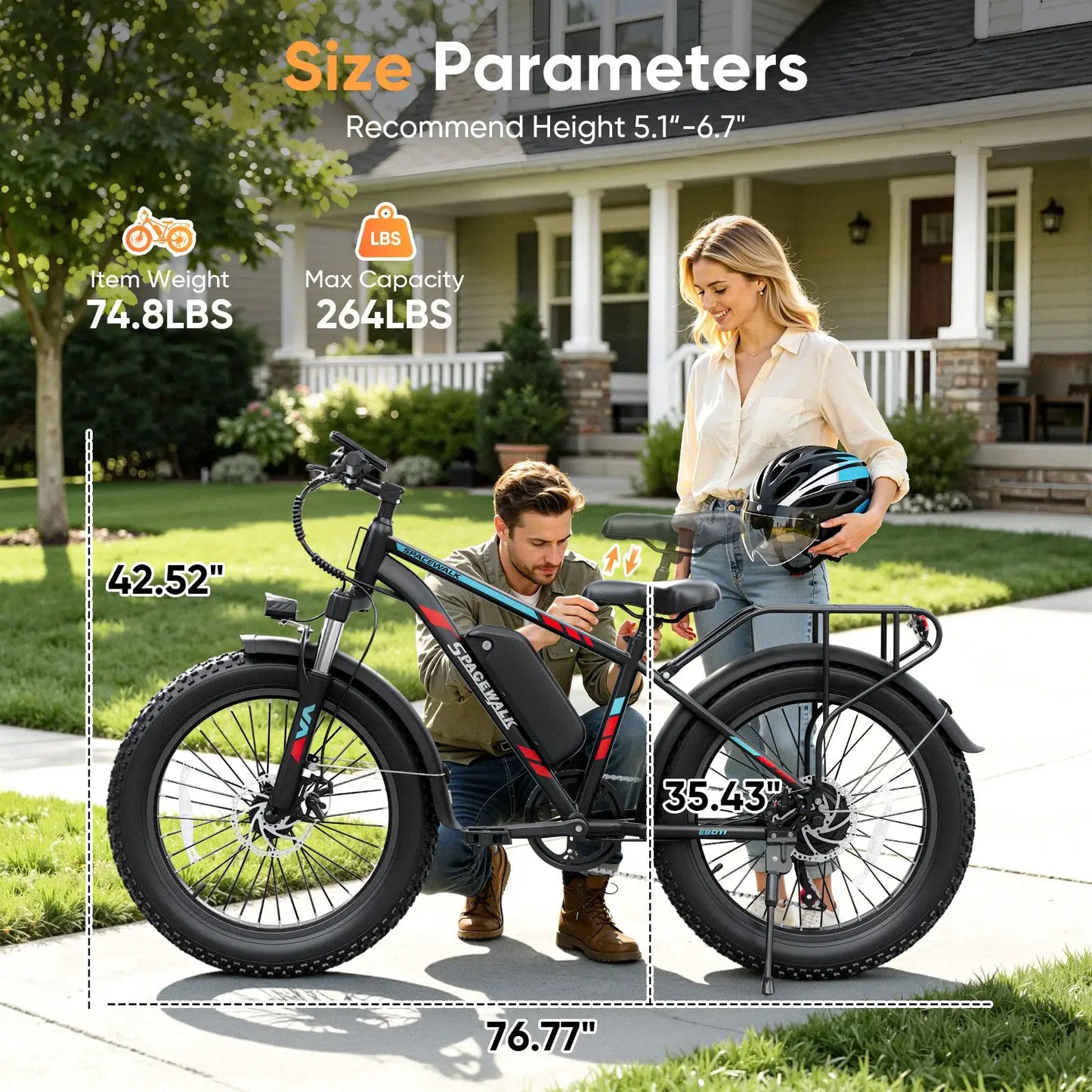Spacewalk 1500W Peak Electric Bike for Adults, 48V 15Ah Removable Battery Fat Tire Ebike, 28MPH High Speed Long Range 60 Miles Electric Bicycle, 26×4.0 All Terrain Mountain E Bike with LCD Display & 7 Speed Gear by Beastly Survival Outlet