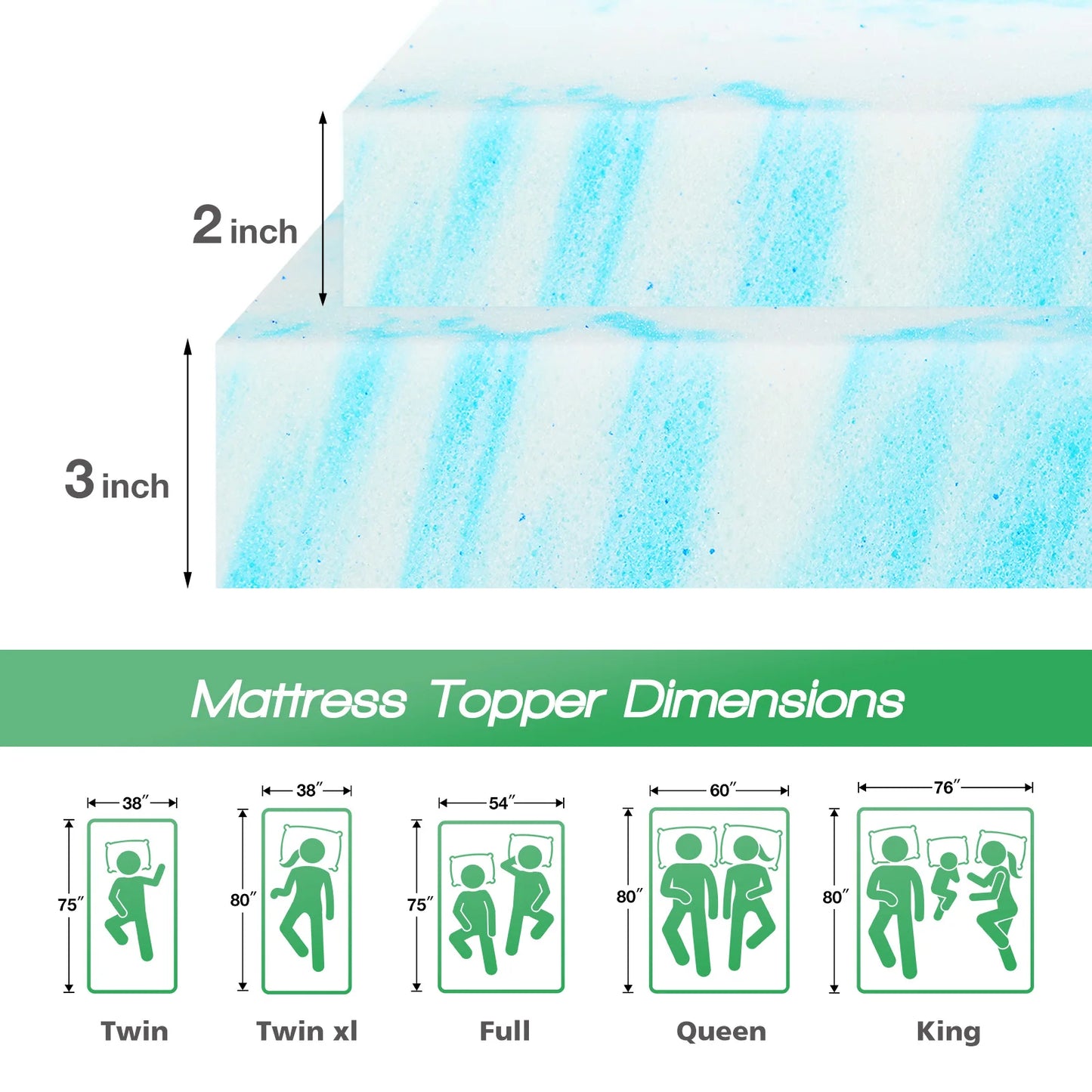 Gel Memory Foam Mattress Topper 2 To 3 Inch Full Size