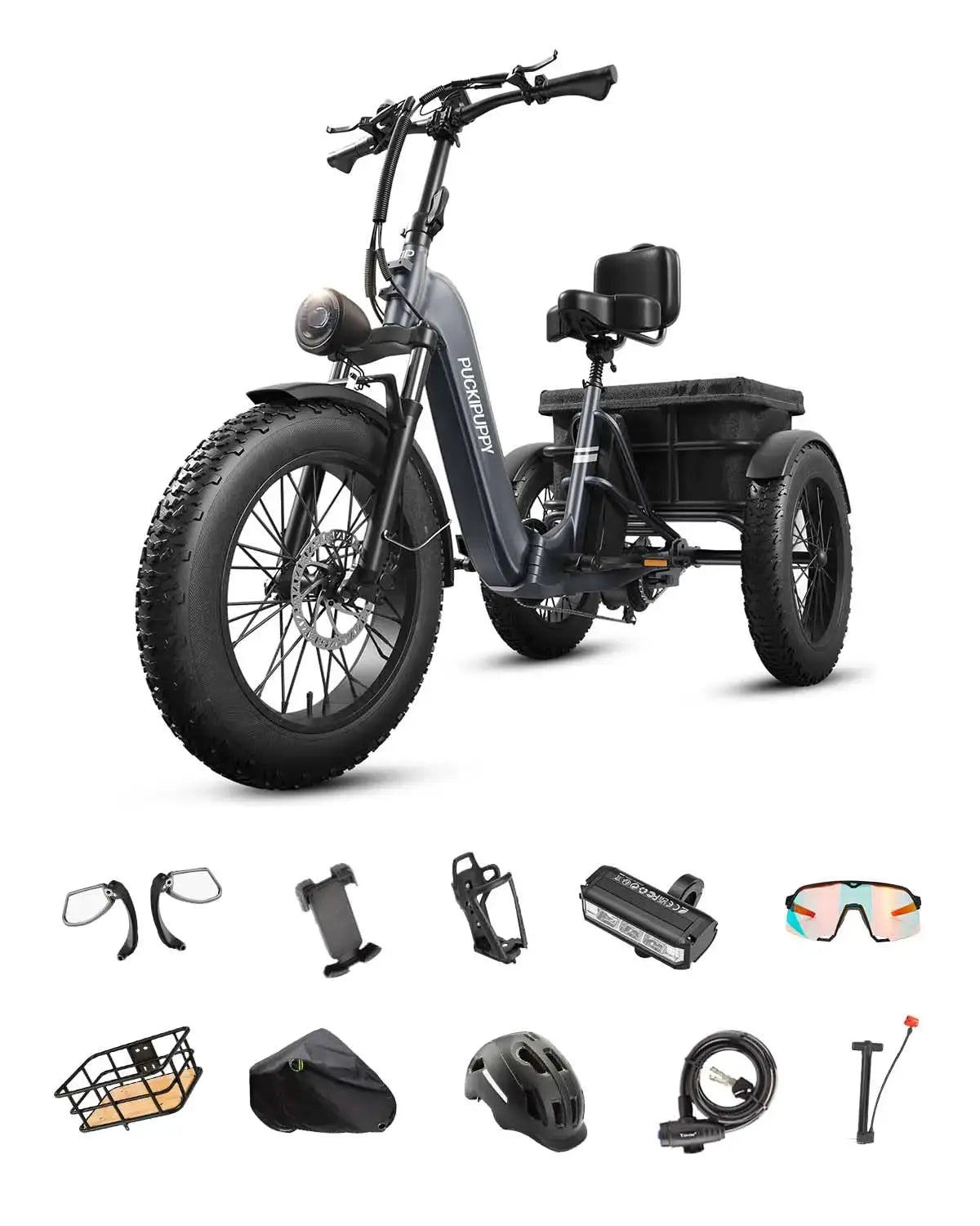 PUCKIPUPPY Husky Electric Trike 960W Peak Motor 60 Miles Max by Beastly Survival Outlet