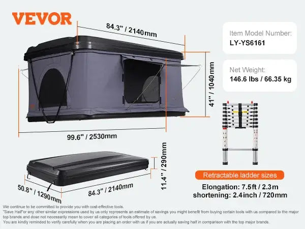SucceBuy Rooftop Tent Hard Shell Roof Top with Telescopic Ladder Thick Mattress Waterproof Windproof for Jeep Van Pickup Truck by Beastly Survival Outlet