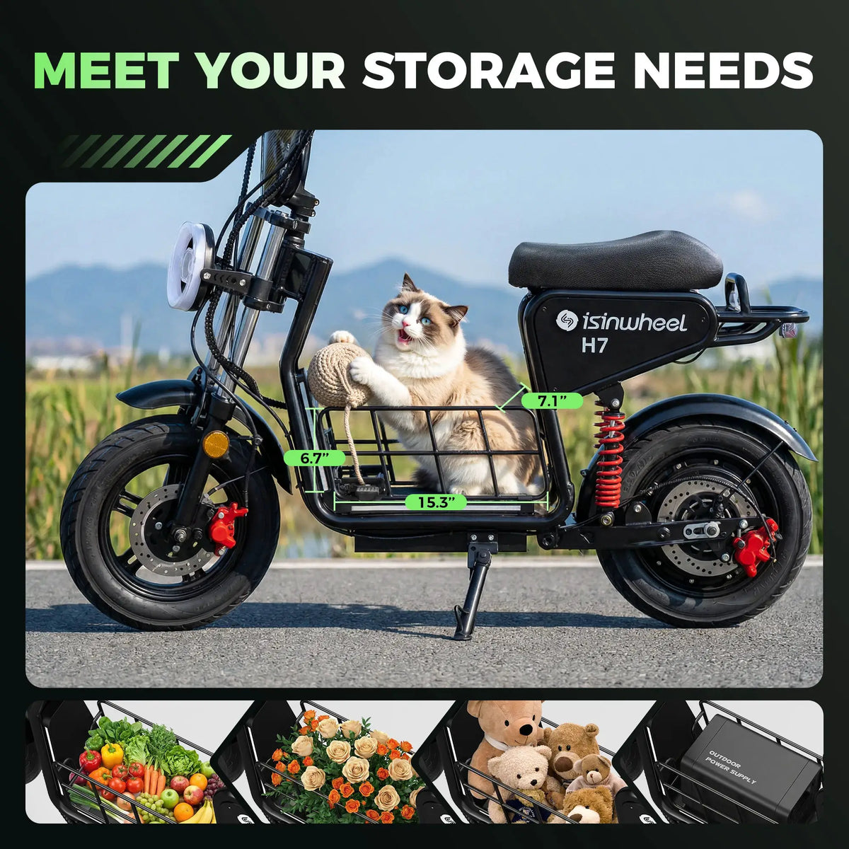 isinwheel H7 Electric Scooter for Adults, 16" Fat Tire, 1500W Motor, 48V 15.6Ah Battery, 37–43 Miles Range, Up to 35 MPH, Dual Suspension & Hydraulic Disc Brakes, Black by Beastly Survival Outlet isinwheel H7 Electric Scooter for Adults, 16" Fat Tire, 1500W Motor, 48V 15.6Ah Battery, 37–43 Miles Range, Up to 35 MPH, Dual Suspension & Hydraulic Disc Brakes, Black Beastly Survival Outlet