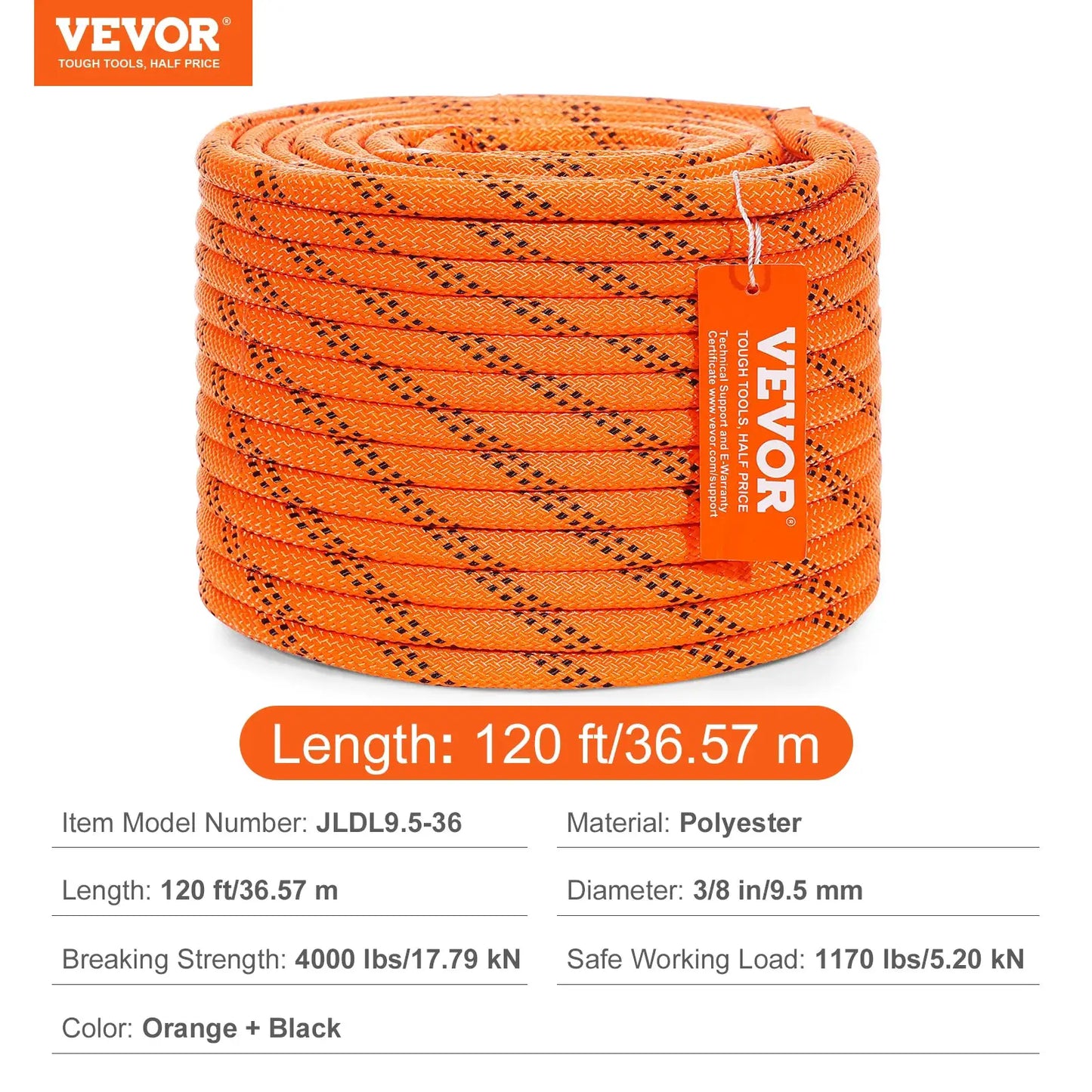 SucceBuy 120ft Dual-Weave Polyester Cord 3/8 1/2in 48-Strand Multi-Use Rope for Arborist Activities Outdoor Adventures Versatile by Beastly Survival Outlet