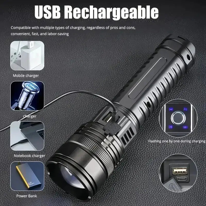 10000W Built-in Battery Flash Light Emergency Spotlights 9km 990000000LM Most Powerful Led Flashlights Tactical Torch 25000mah by Beastly Survival Outlet
