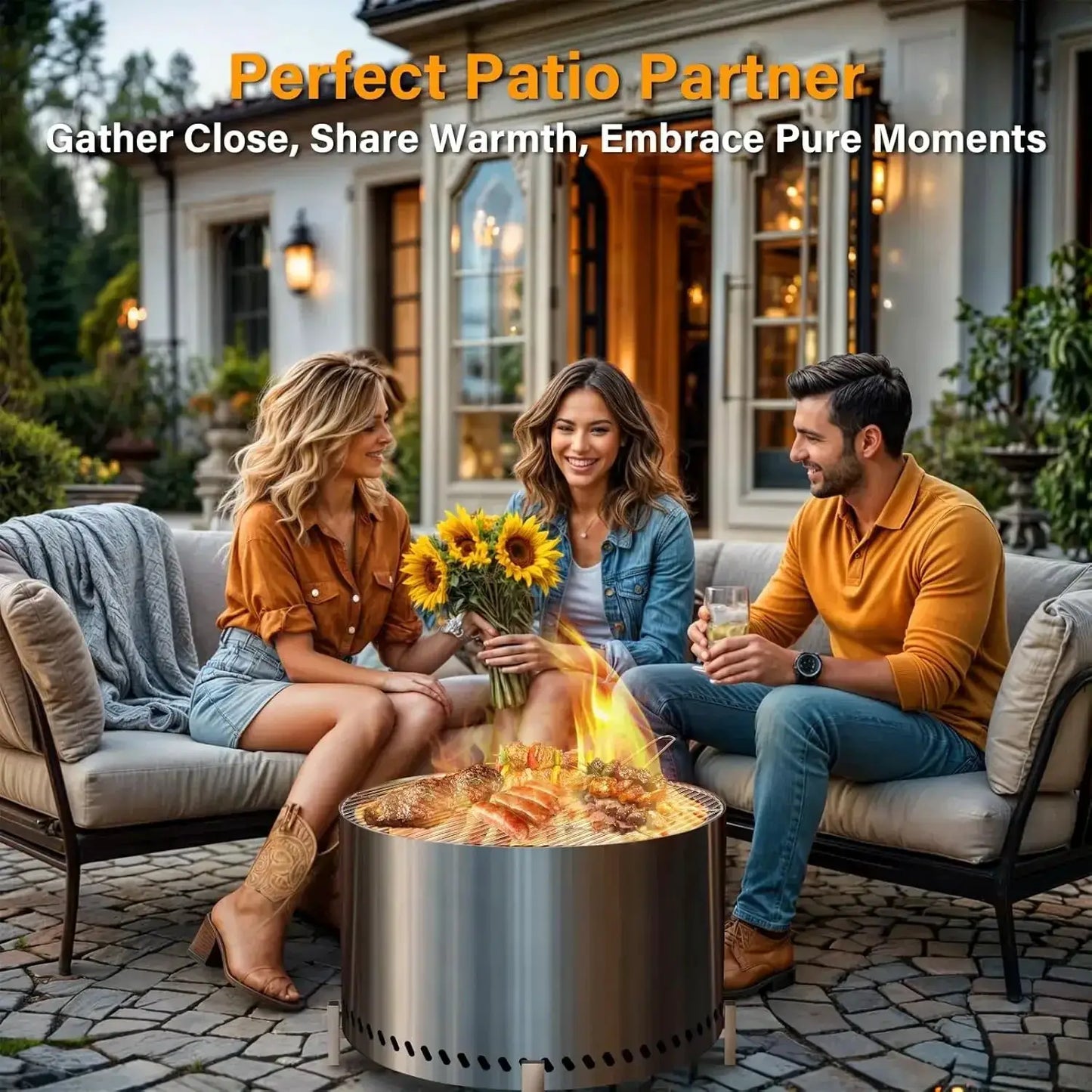 28" Smokeless Firepit with Stand & Grill Rack, Large Stainless Steel Wood Burning Fire Pit for Friends & Family Gatherings, Seco by Beastly Survival Outlet