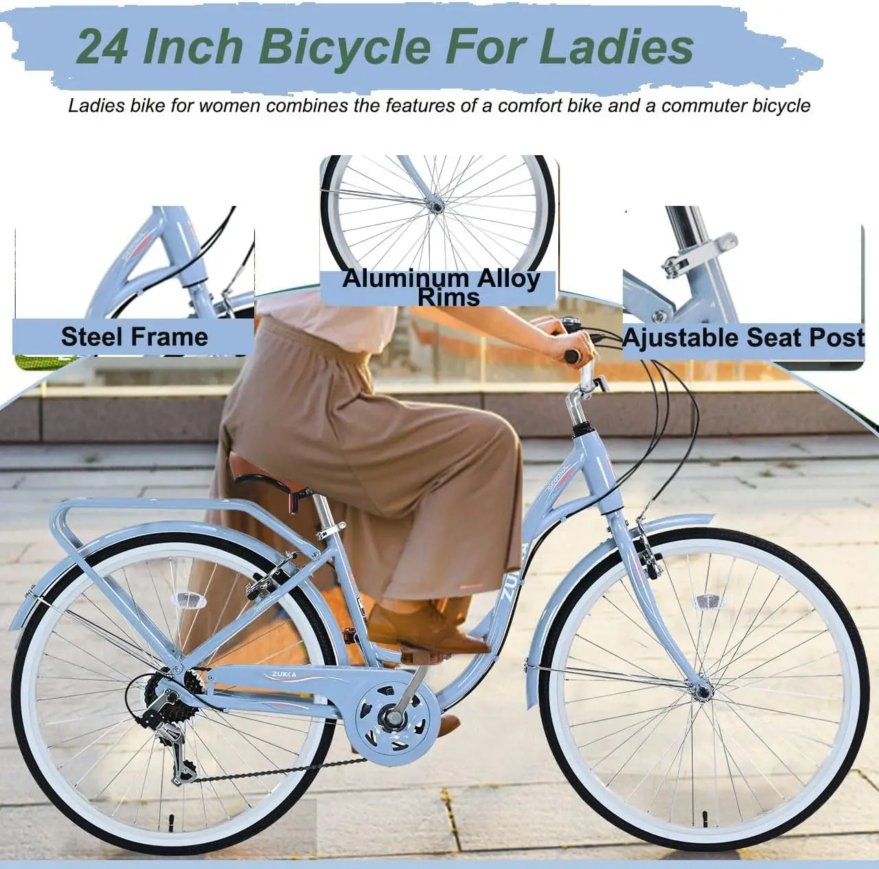 Women’s 24 26 Inch Beach Cruiser Bike 7 Speed Adjustable Seat