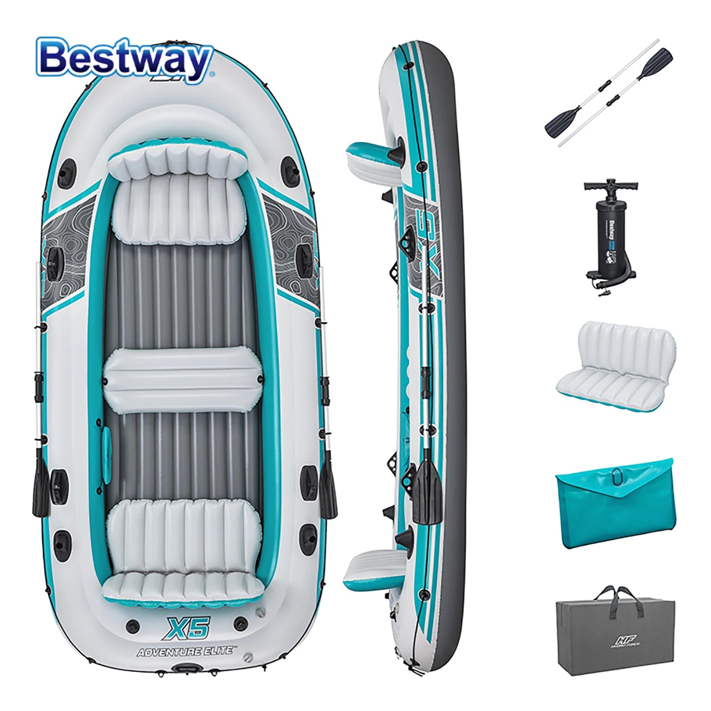 Bestway 65159 5 Person Inflatable Kayak Durable PVC Kit