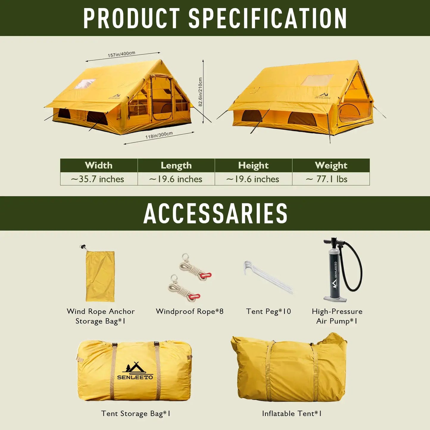 Senleet Inflatable Camp Tent 6to8 Person Waterproof OxfordUKX by Beastly Survival Outlet