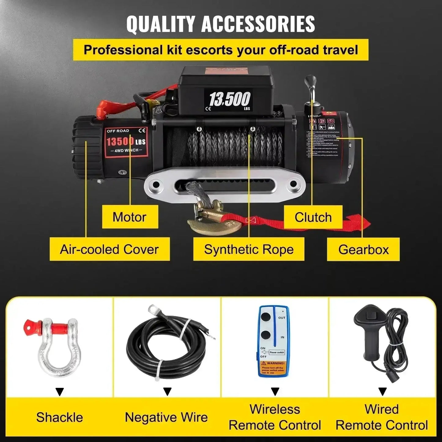 Sihao 13500 LBS Electric Truck Winch with Synthetic Rope Remote by Beastly Survival Outlet
