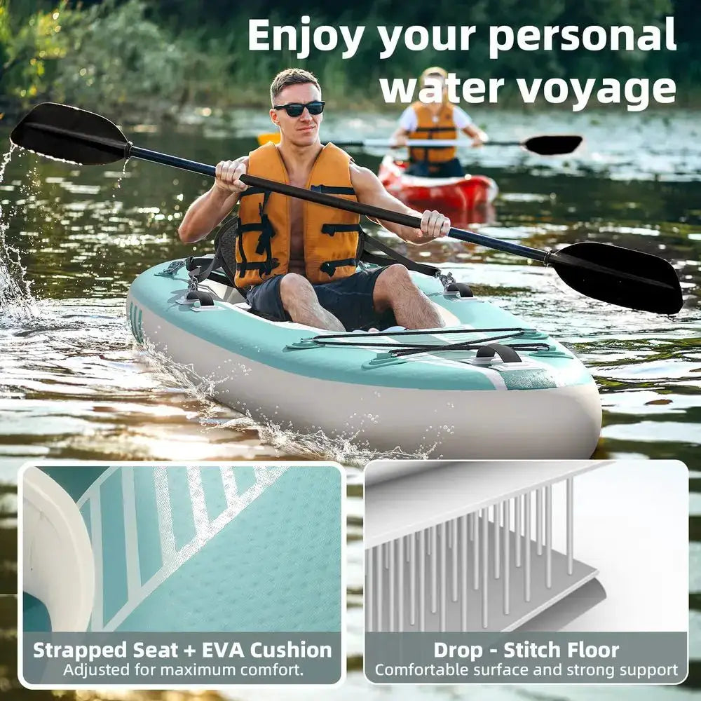 Inflatable Kayak with DropStitch Floor, Lightweight, Portable, Durable Solo Kayak for Fishing, Touring, and Recreational Paddli by Beastly Survival Outlet