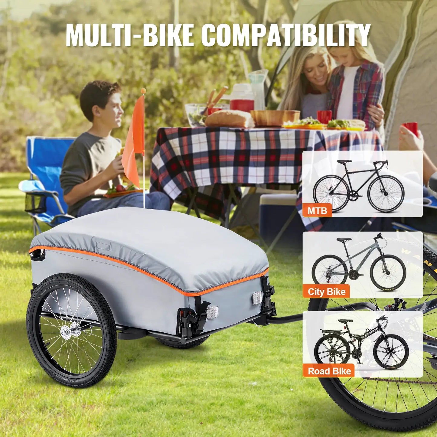 SucceBuy 100lbs Bike Cargo Trailer Foldable Bicycle Wagon Cart with Waterproof Cover & Safe Reflectors Fits 22"-28" Bike Wheel by Beastly Survival Outlet