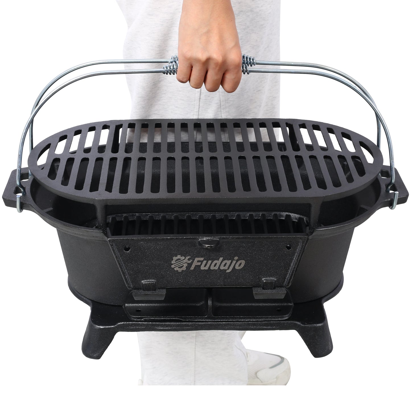 20 Inch Oval Cast Iron Hibachi Grill Portable Charcoal Cookout