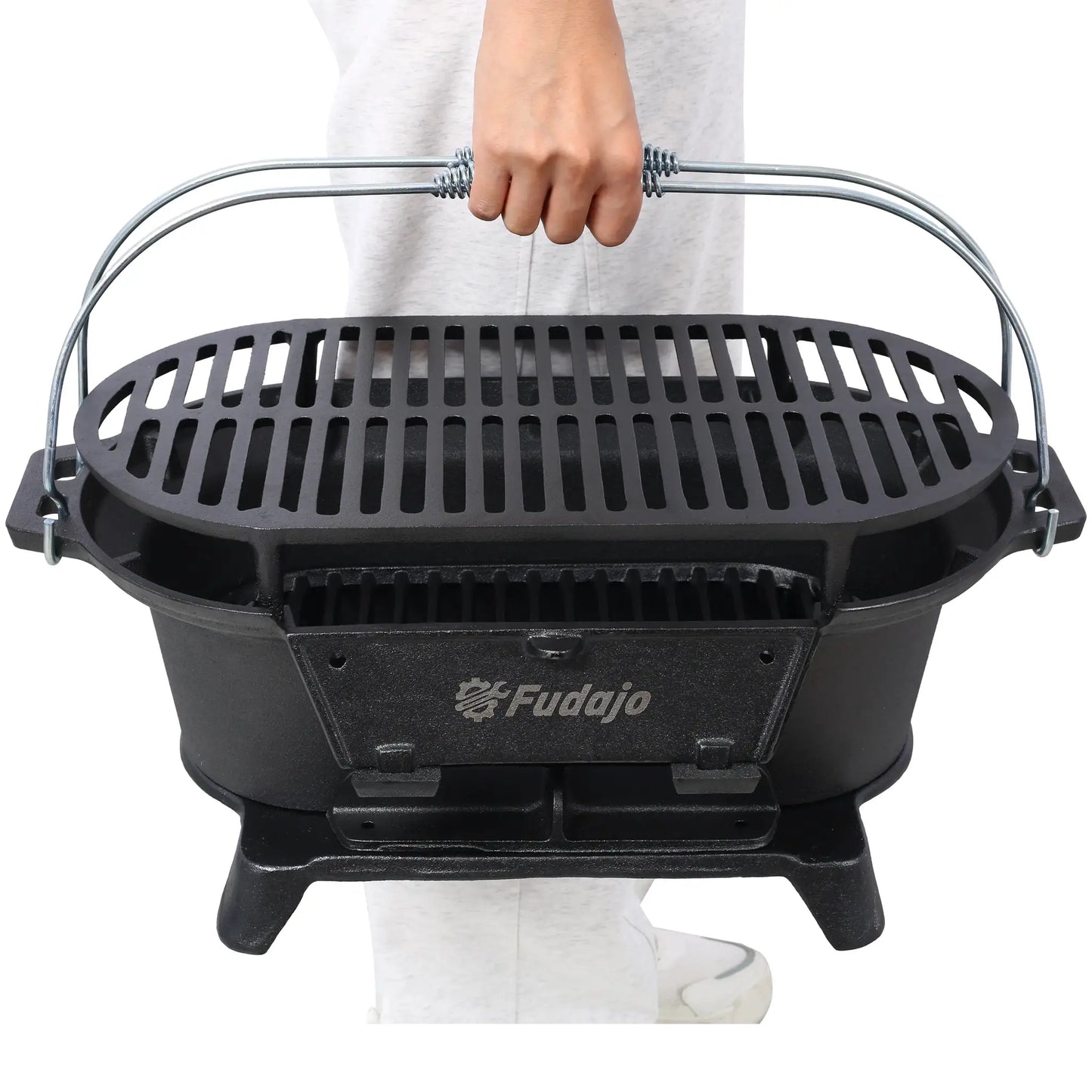 20 Inch Oval Cast Iron Hibachi Grill Portable Charcoal Cookout by Beastly Survival Outlet