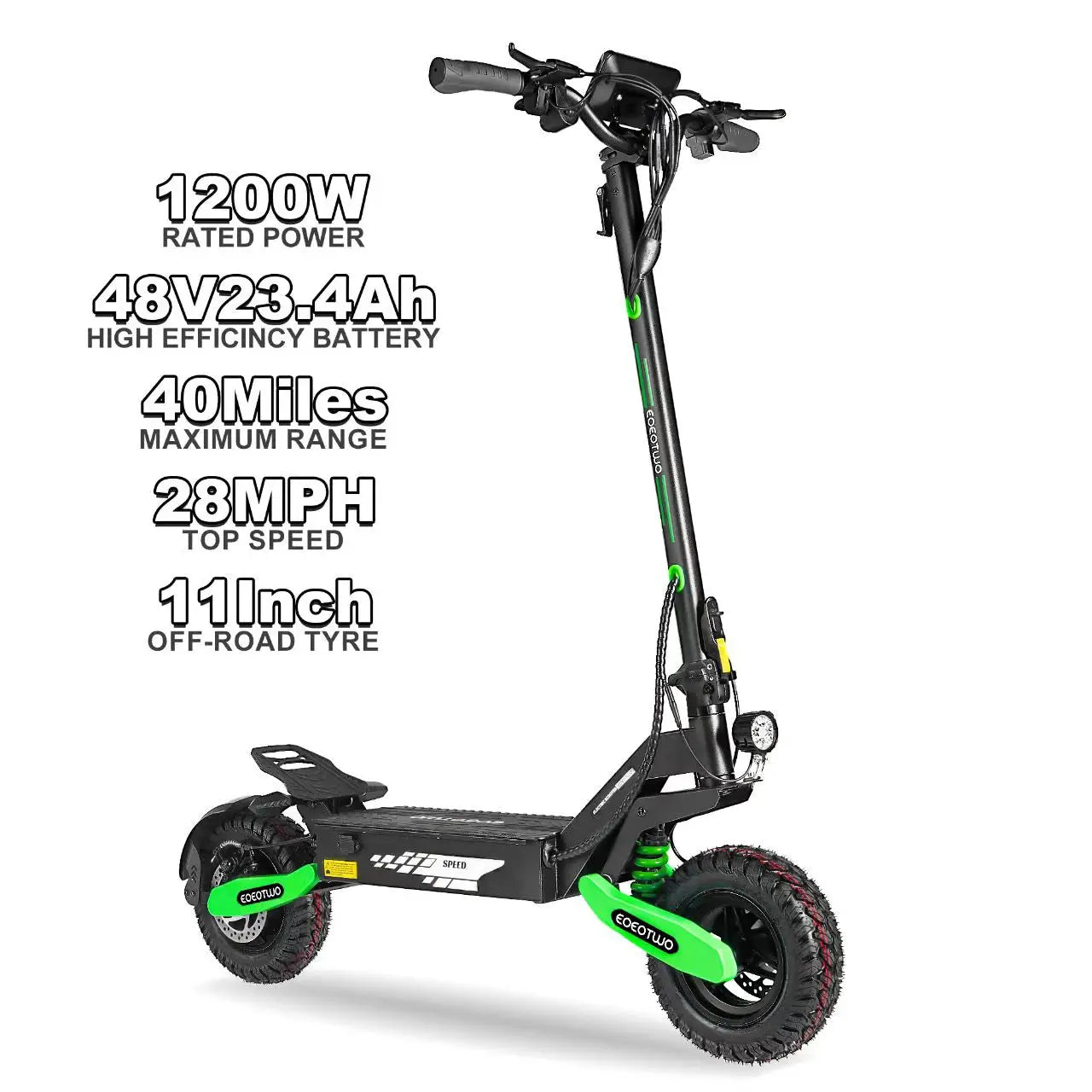 EOEOTWO 1200W Off Road Electric Scooter for Adults 48V Long Range E-Scooter 30MPH Fast Speed 11" Tubeless Tire Foldable Kick Scooter by Beastly Survival Outlet