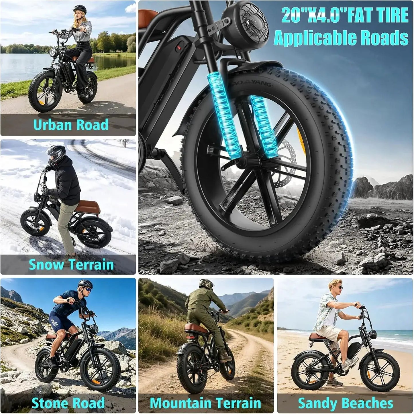 Peak 1500W Fat Tire Electric Bike for Adults 20inch All Terrain Ebike 30MPH Fast Mountain E-Bike 48V Long Range Bicycle by Beastly Survival Outlet