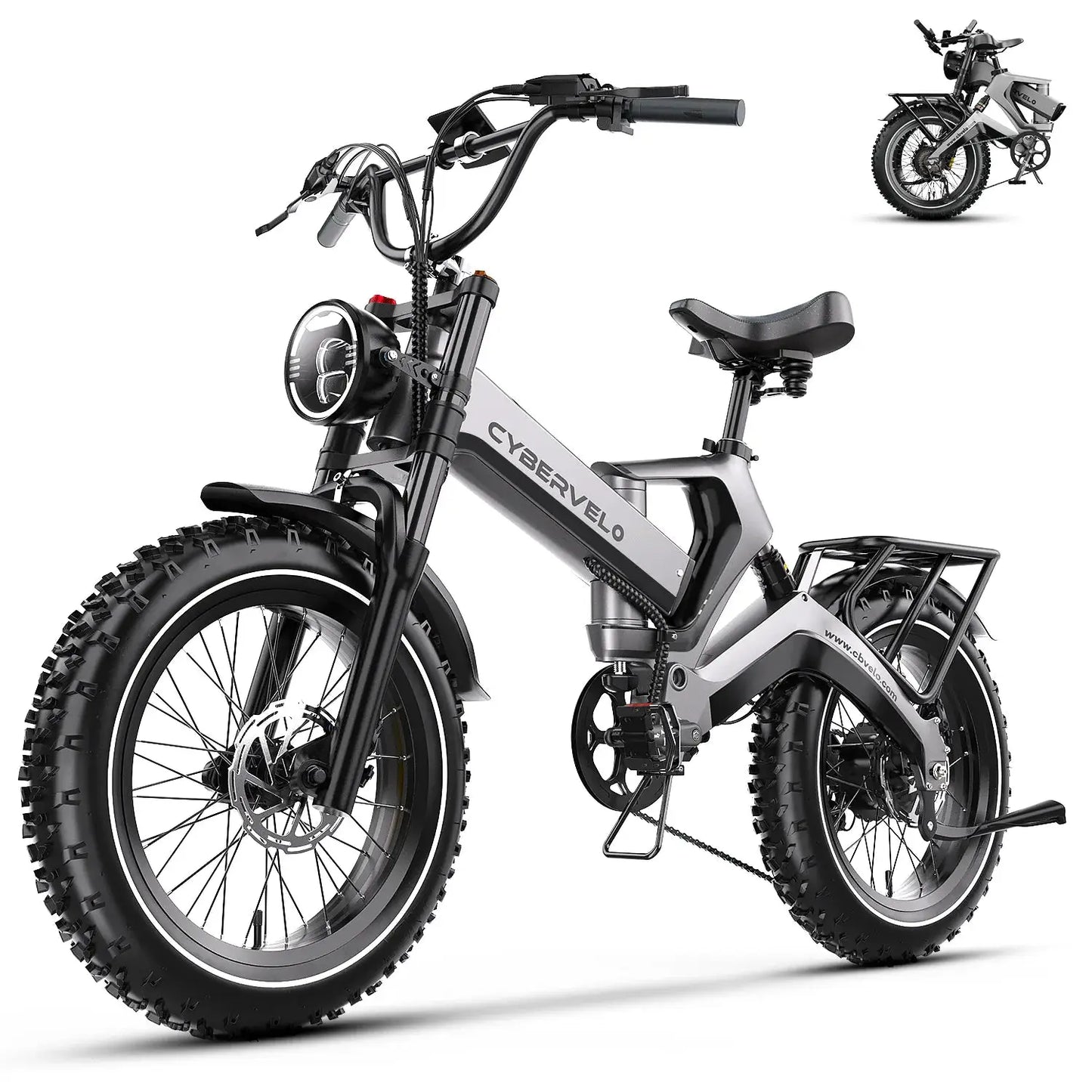 Cybervelo 20” Fat Tire 2000W Peak Motor Luxury Foldable Ebike 48V Removable Battery E Bicycle 35+ MPH 100+Miles Long Range EK6 by Beastly Survival Outlet