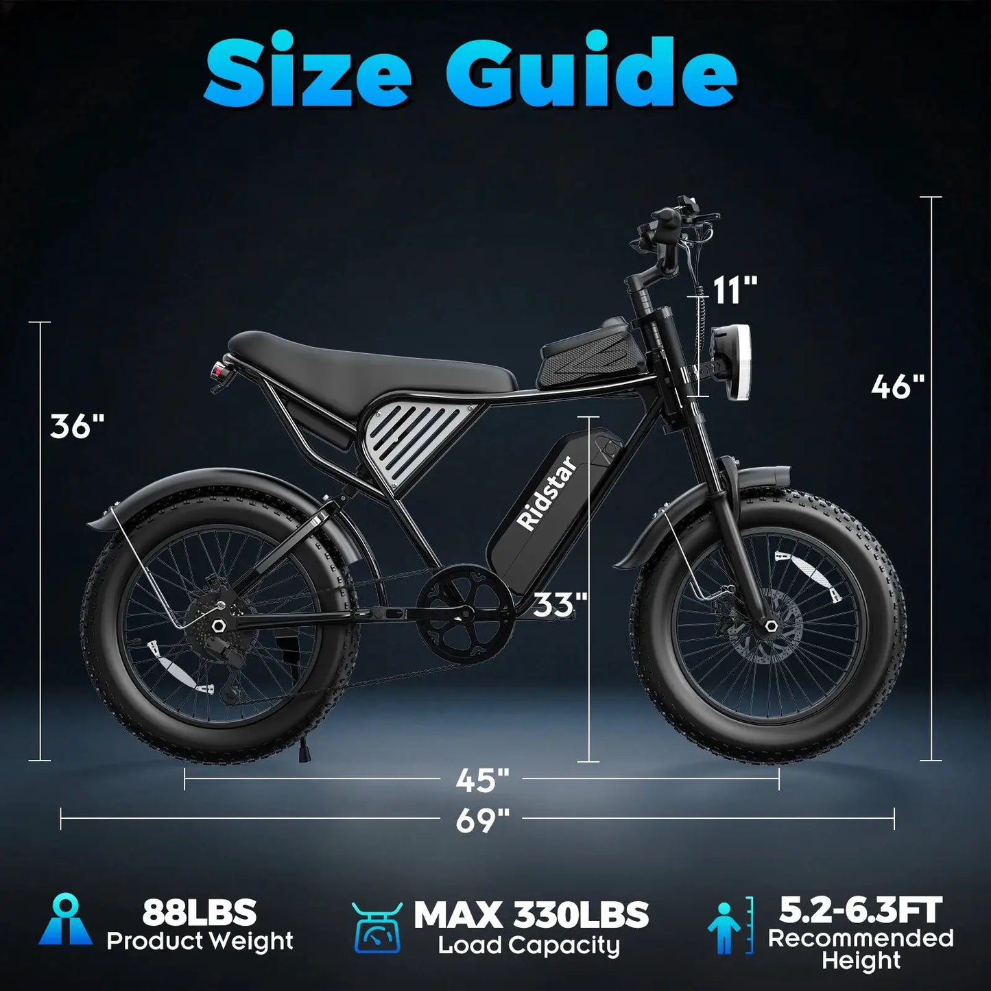 Ridstar Q50LITE 1500W Electric Bike for Adults Max 31MPH Battery 48V 15.6AH E-Bike Electric Bicycle 20x4" Fat Tire Mountain Bike by Beastly Survival Outlet
