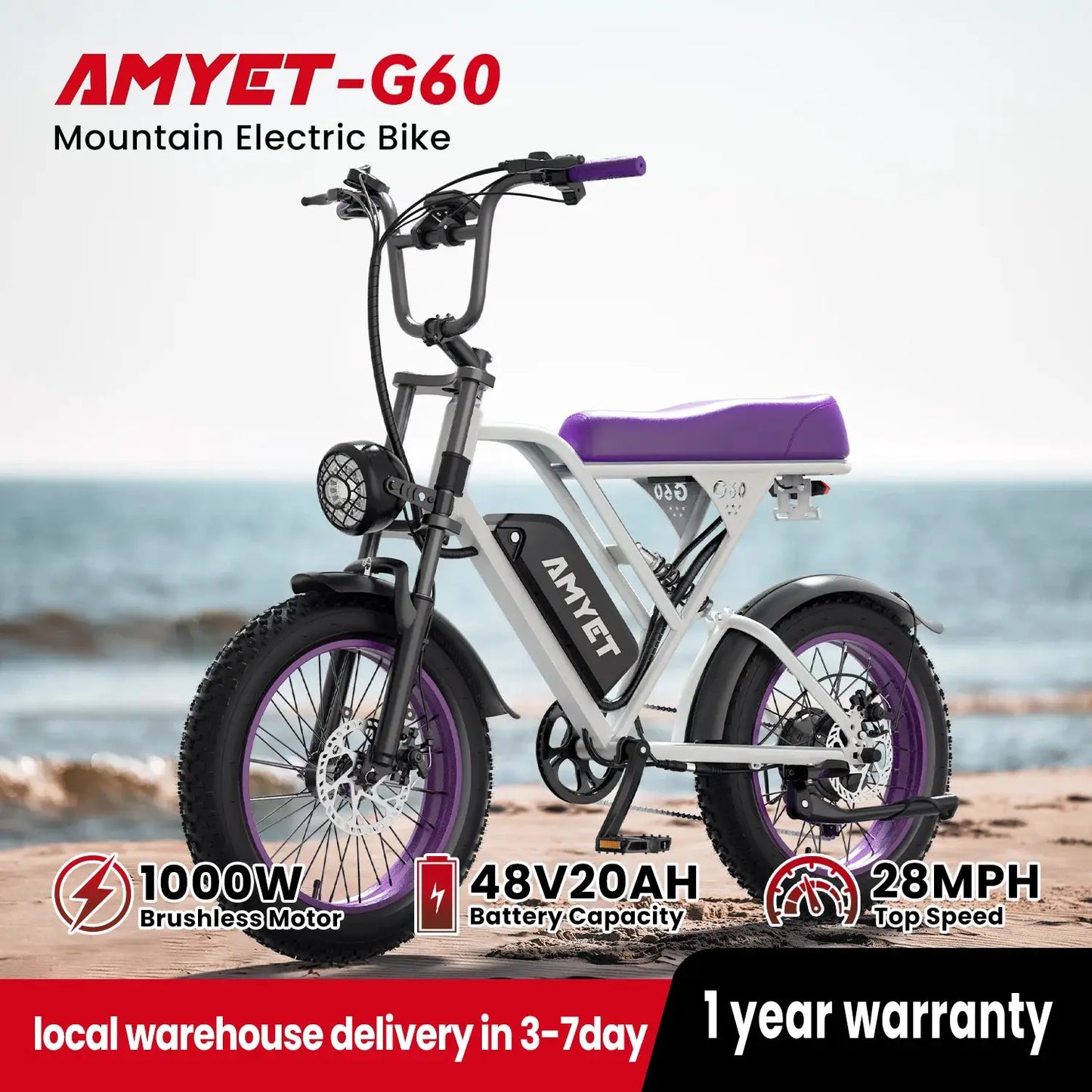 AMYET V9-G60 Adults Electric Bike 1000W Motor Bicycle 48V 20AH 20“ Tire Ebike Electric E Bikes Mountain Moped Ebikes For Men by Beastly Survival Outlet