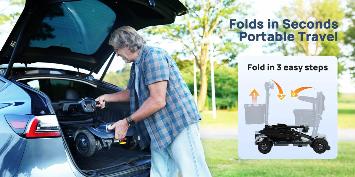 Folding Mobility Scooter for Seniors, 270W 4‑Wheel Electric Mobility Scooter, 10 Miles Range, Portable Travel Wheelchair Scooter for Adults Elderly by Beastly Survival Outlet Folding Mobility Scooter for Seniors, 270W 4‑Wheel Electric Mobility Scooter, 10 Miles Range, Portable Travel Wheelchair Scooter for Adults Elderly Beastly Survival Outlet