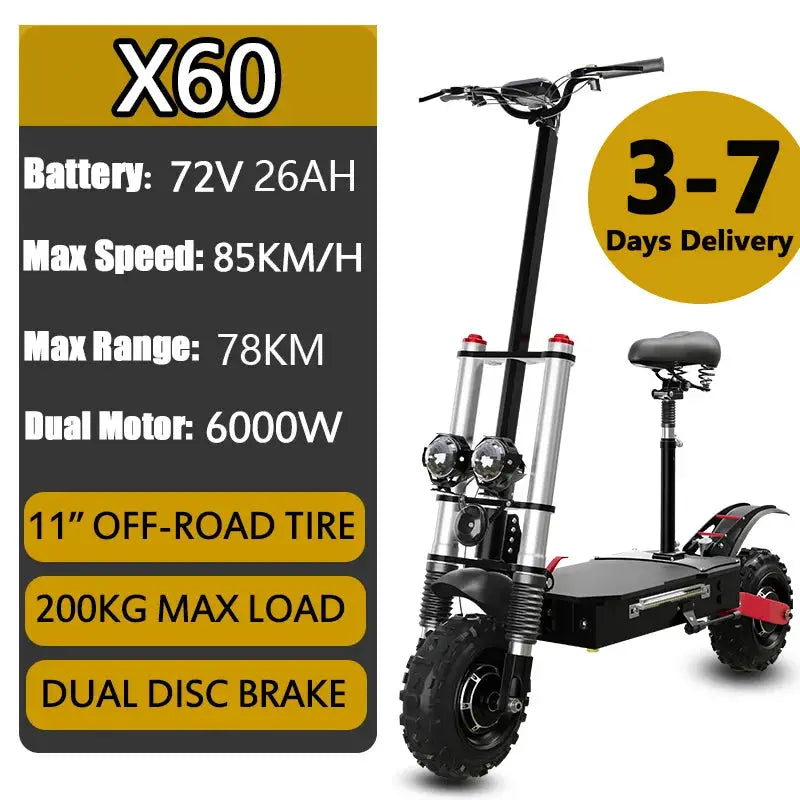 3200W/6000W Dual Motor Electric Scooter for Adults 20AH-26AH Lithium Battery Foldable Electric Scooter with Seat/No Seat by Beastly Survival Outlet