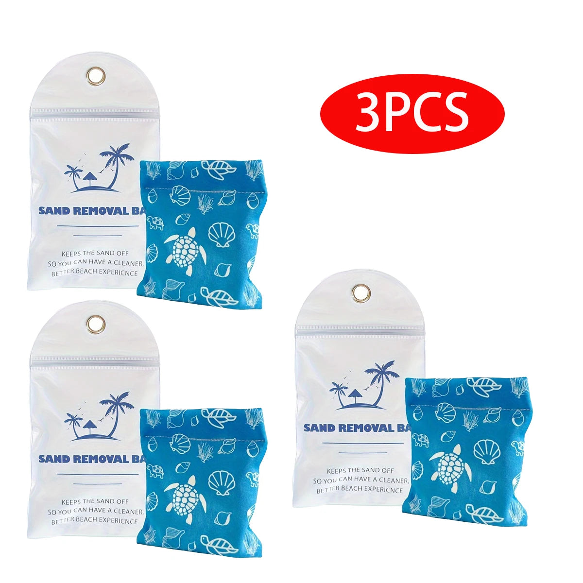 Sand Remover Bag and Brush for Beach Vacation and Camping Essentials