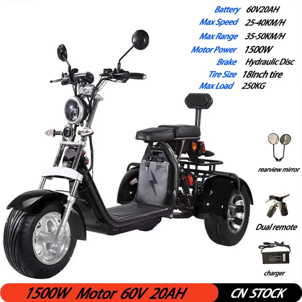 Adult Electric 3 Wheel Scooter 2000W Motor Max Speed 35-45KM/H Max Load 250KG 18 Inch Off road Fat Tire Electric Scooter by Beastly Survival Outlet