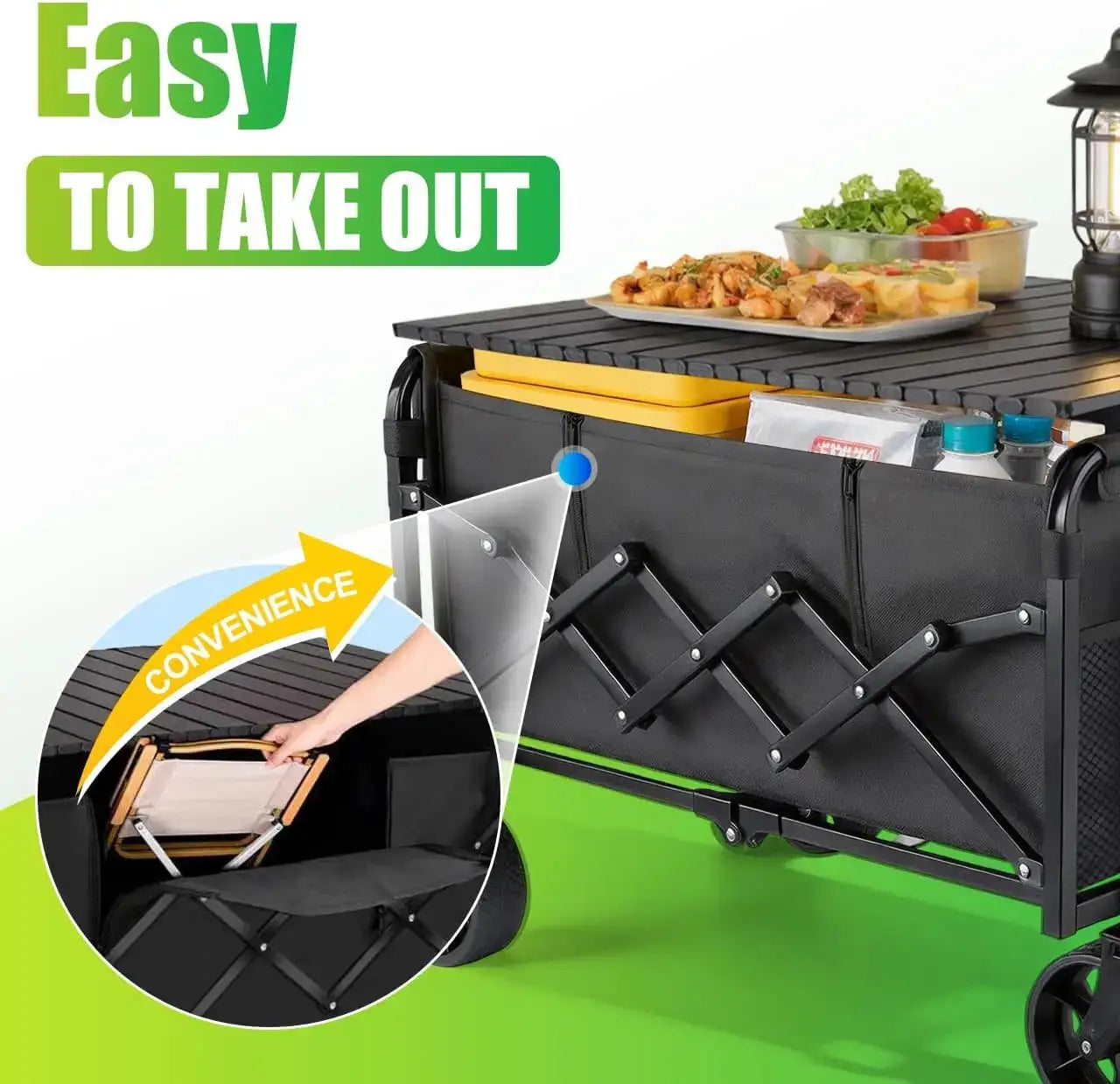 500LBS Collapsible Folding Wagon Carts with Table - 230L Large Foldable Collapsible Portable Wagon Cart with Breaks, Heavy Duty by Beastly Survival Outlet