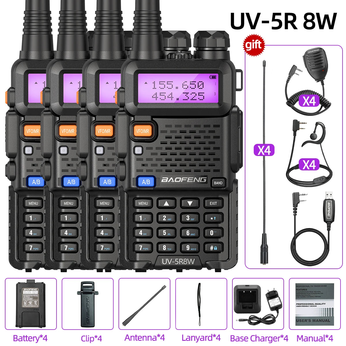 Baofeng UV5R 8W Dual Band Walkie Talkie 1800mAh Ham Radio