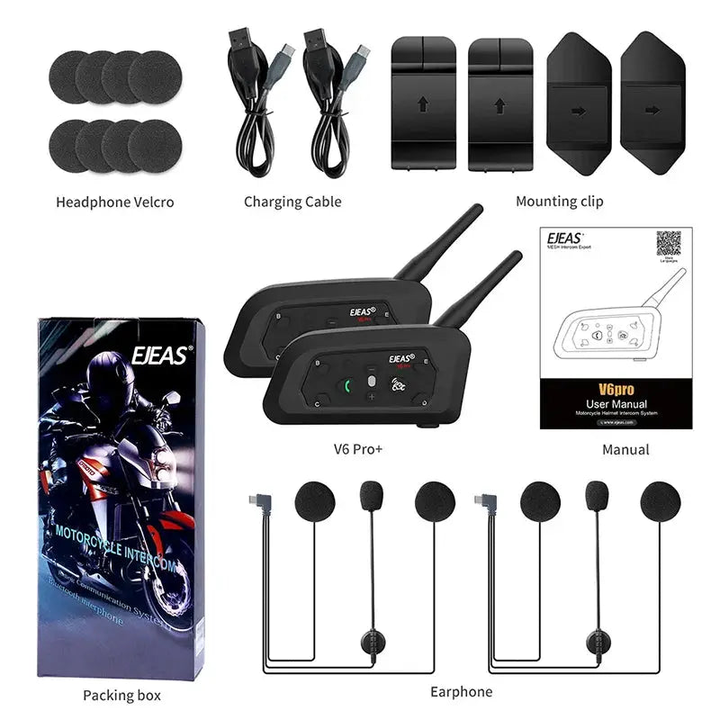 EJEAS V6 PRO+ Motorcycle Intercom Helmet Bluetooth Headset 6 Riders 800m Communicator Waterproof V5.1 Music Player Interphone by Beastly Survival Outlet
