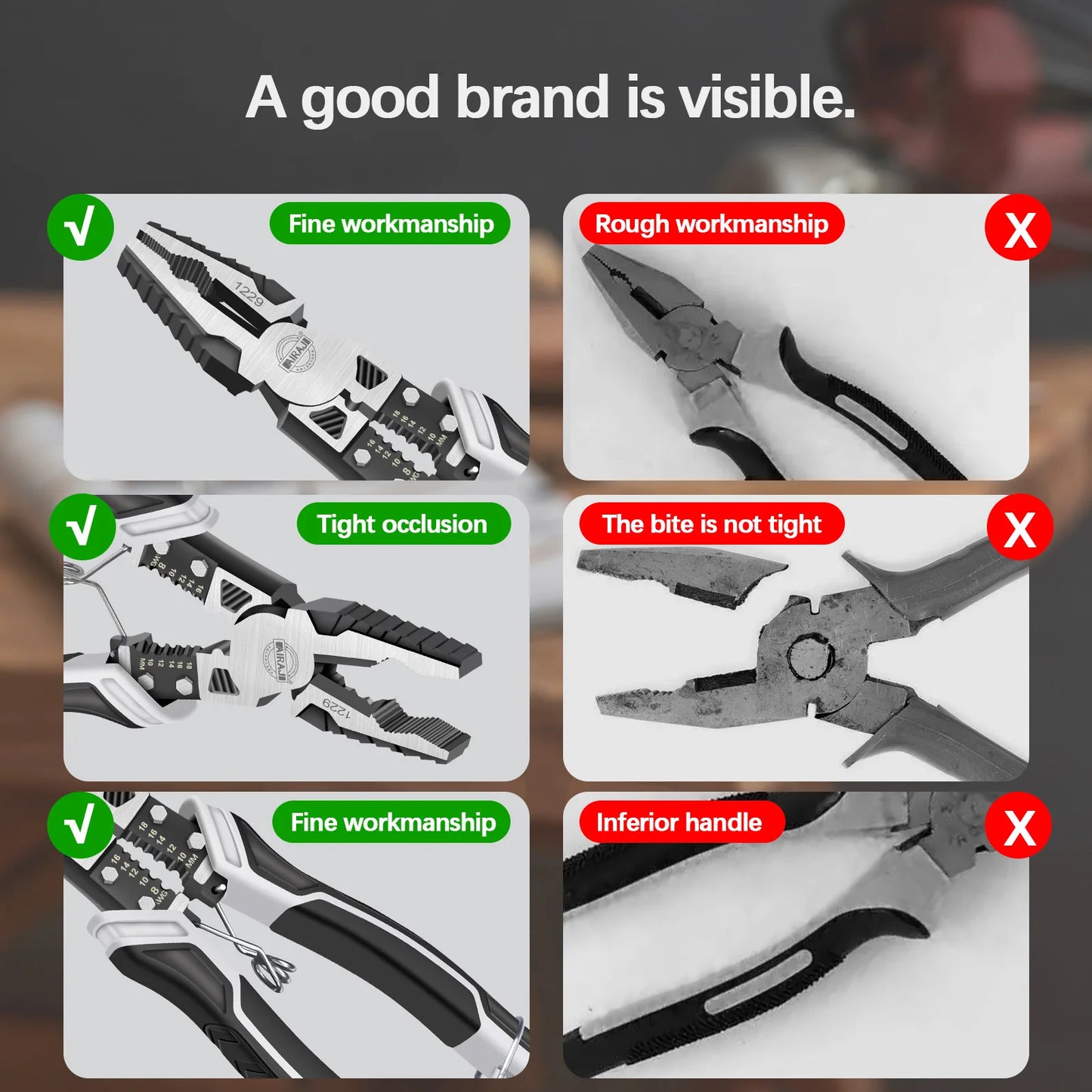 Airaj 8 Inch Multi Functional Pliers 9 Inch Pointed Nose Set