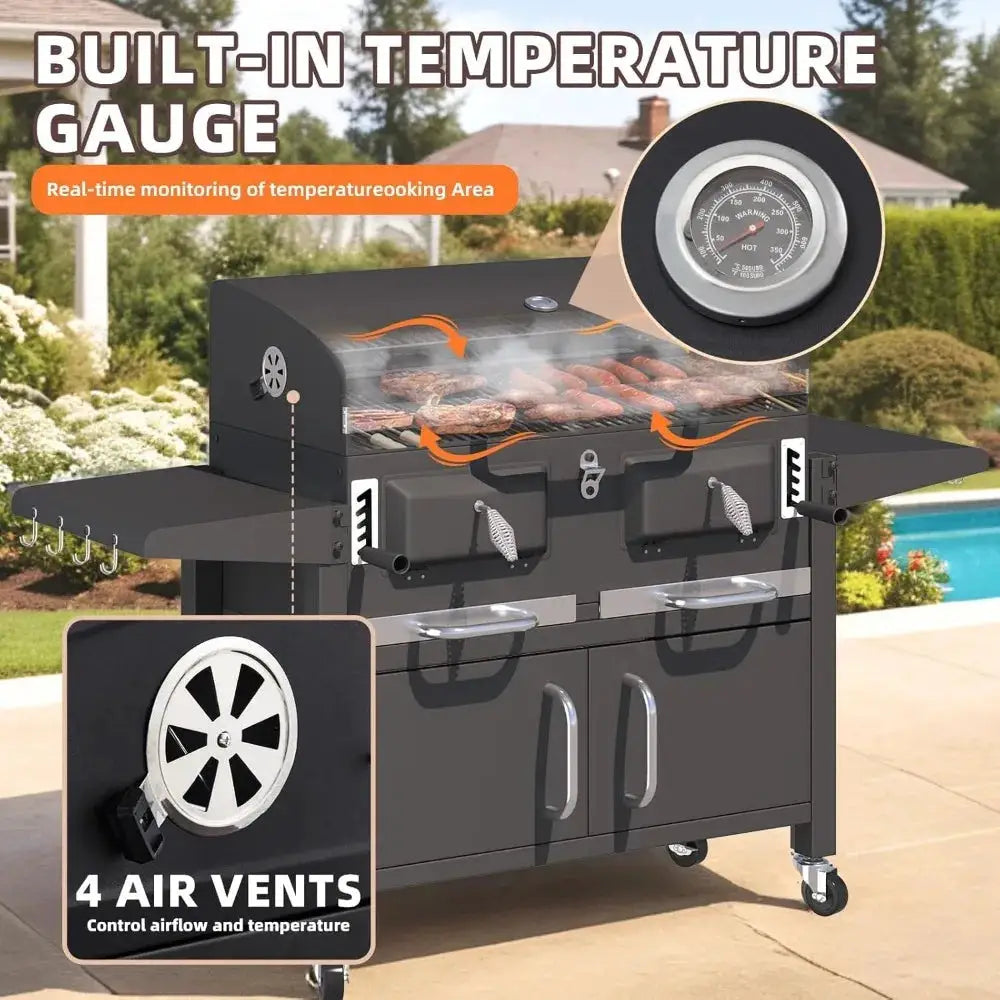 Charcoal Grill 36 Inch Large With Thermometer And Lift Trays by Beastly Survival Outlet