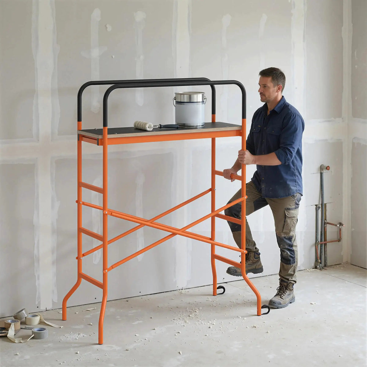 Homcom 4-Step Steel 4.6 X 2 X 6 Ft. Scaffold 2 Wheels Free Moving Orange by Beastly Survival Outlet