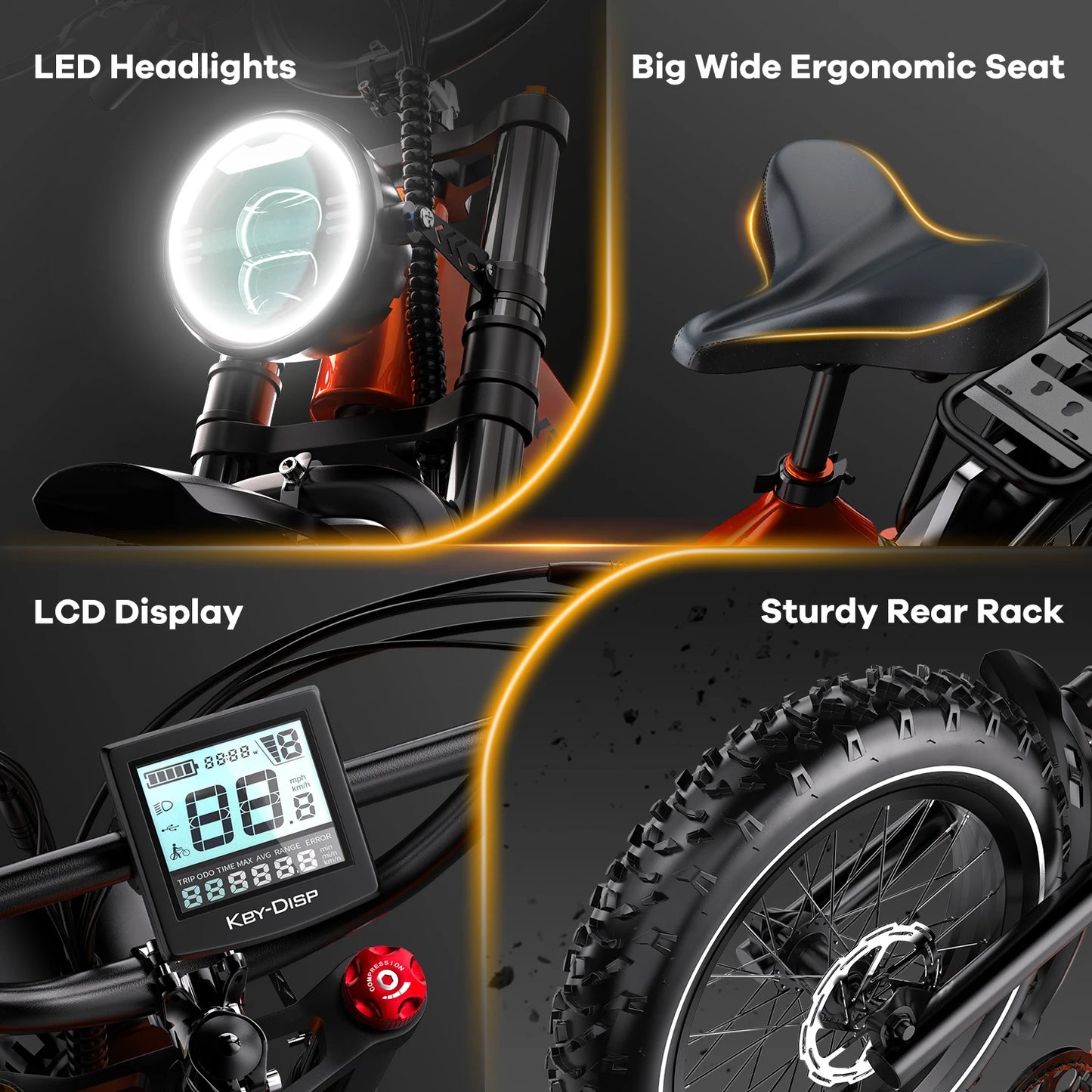 1000W Peak Folding Electric Bikes 35MPH 100 Mile 48V Battery
