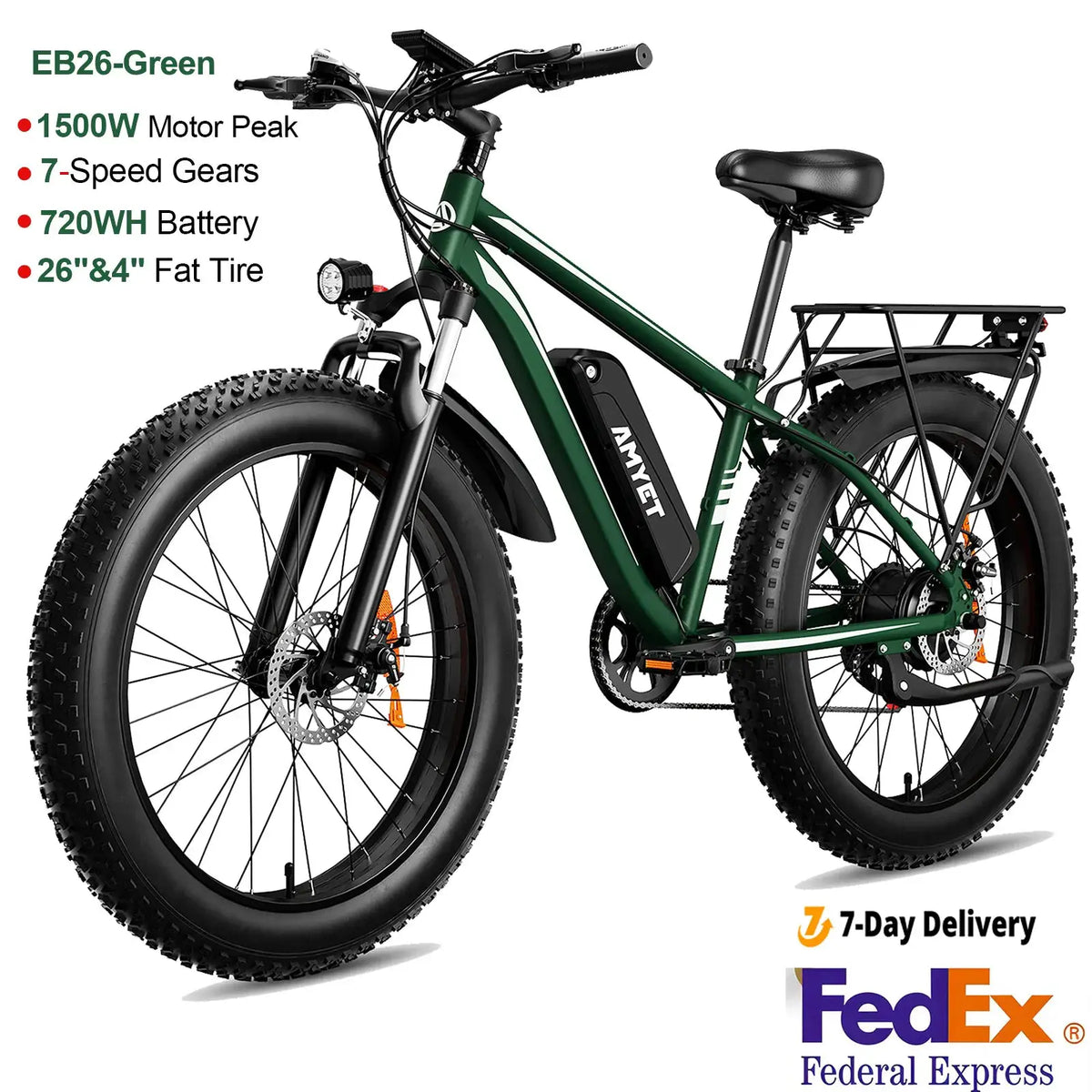 AMYET Electric Bike EB26 Blue Adults Electric Bicycle 28mph Peak 1500W 720WH Ebike 26" Fat Tire Mountain Bike Electric Dirt Bike by Beastly Survival Outlet
