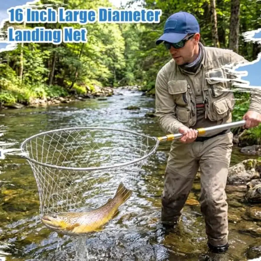 Boat and pier fishing application: stainless steel handle heavy duty fishing net, black, foldable lightweight design with 83-in by Beastly Survival Outlet