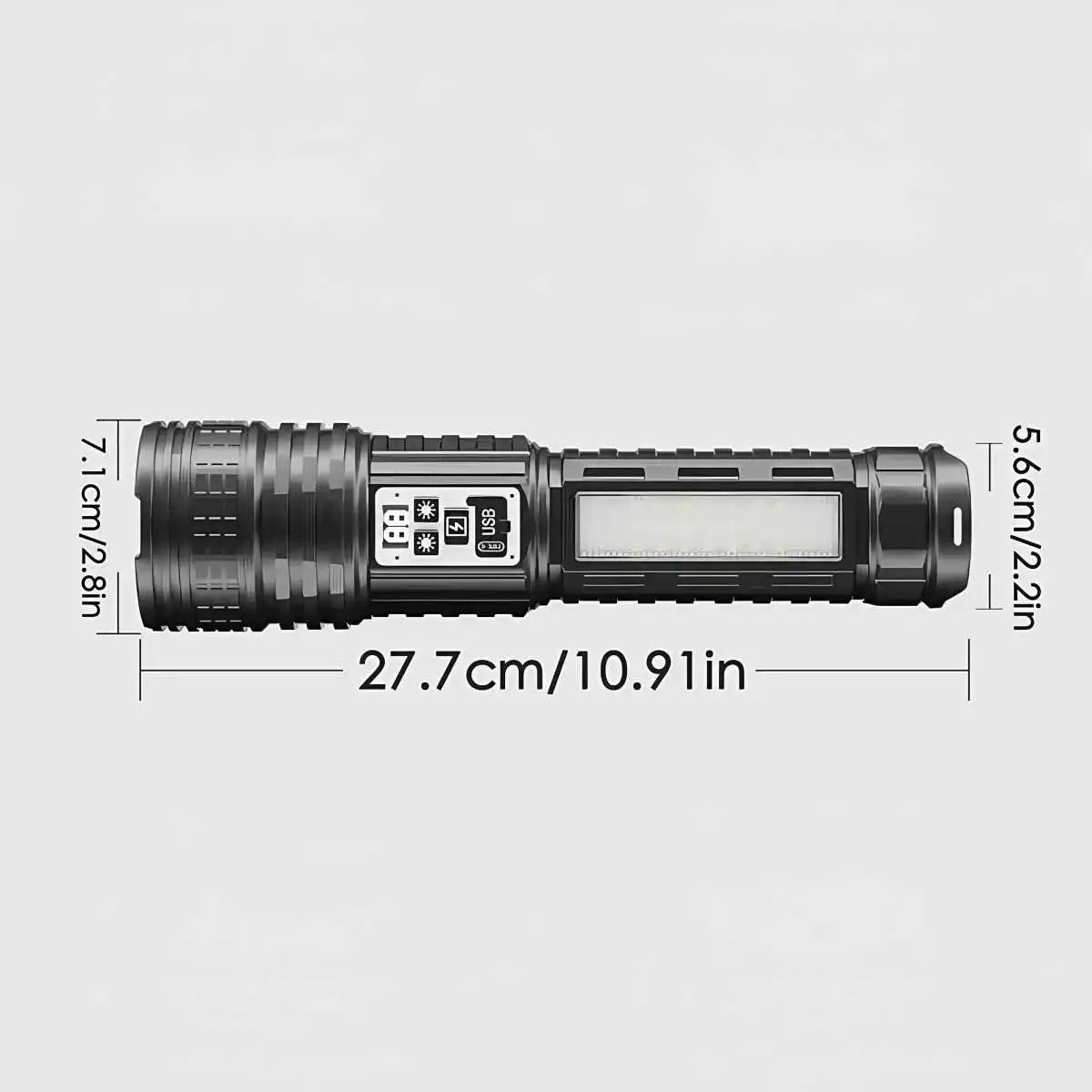 Skywolfeye Rechargeable LED Flashlight Long Range Torch With LCD Display For Camping Hiking Adventures Waterproof