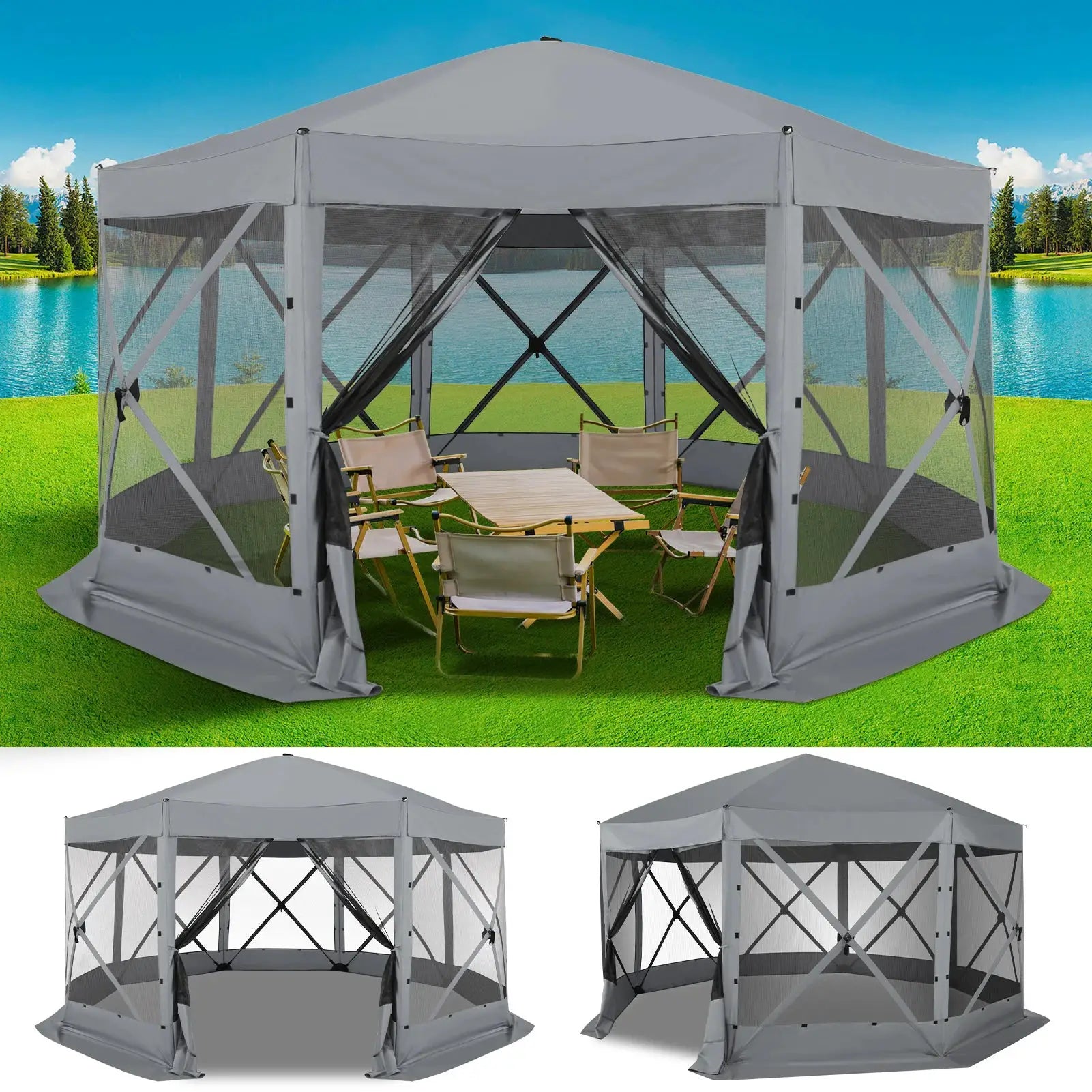 15x15ft Outdoor Tent Extra Large Pop-Up Gazebo Canopy Tent With Mosquito Netting Screened Shelter Pavilion With Ground Stakes by Beastly Survival Outlet