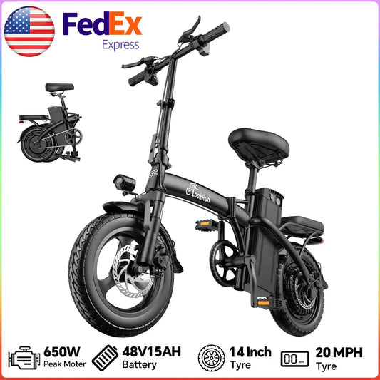 LOOKRUN Adult Foldable Electric Bike, 20 MPH Top Speed, 650W Motor, Removable 48V Battery, 14-inch Wheels, Max Range 32 Miles, 1-Year Full Warranty E-Bike by Beastly Survival Outlet