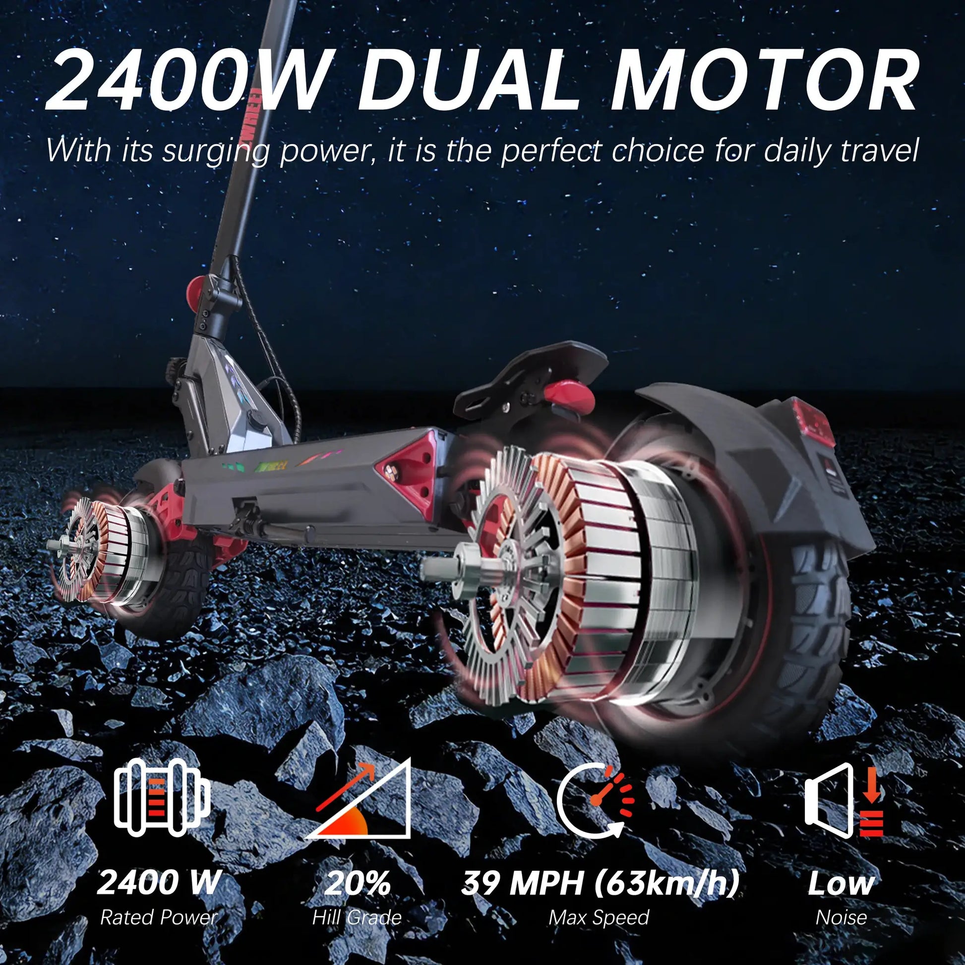 ZWHEEL D3 Dual Motors Electric Scooter 2400W All-wheel Drive Max Speed 39 MPH Max Range 50 Miles 960Wh Battery 1000 Cycles Bluetooth Locking and Unlocking Anti-theft Protection TUYA Smart APP 10''Off-Road Tires Low Noise Perf by Beastly Survival Outlet