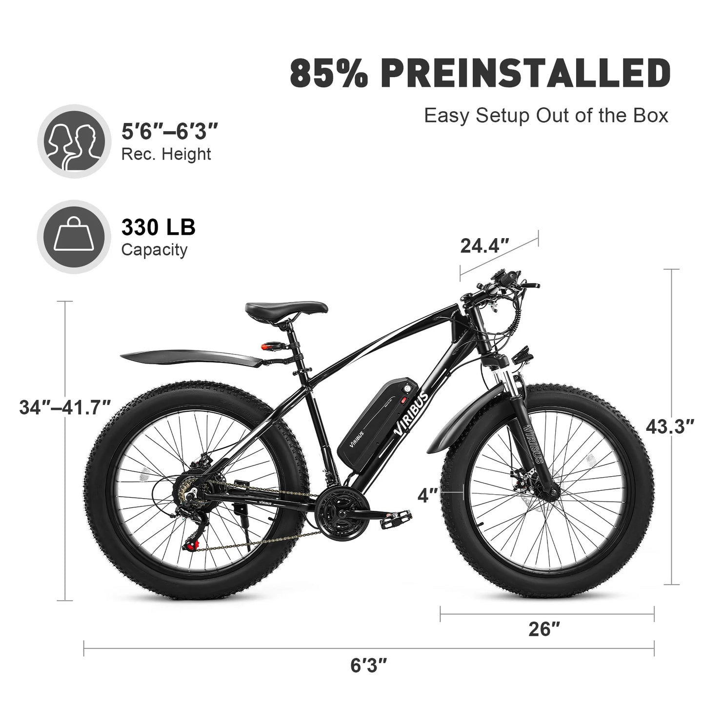 500W Fat Tire Electric Bike 48V 21 Speed for Adults 26 Inch