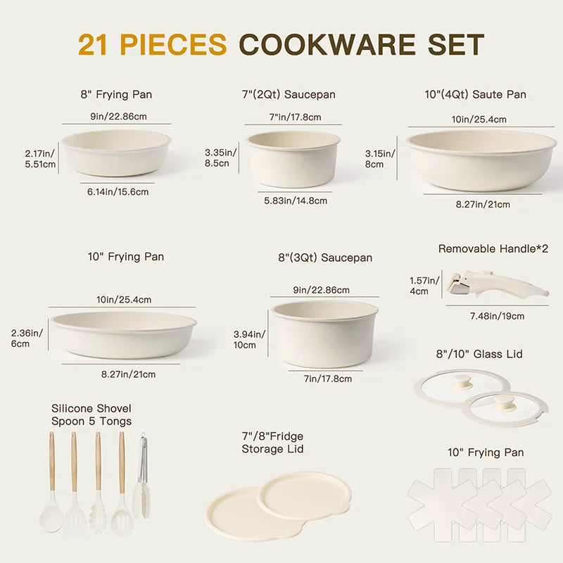 Astercook 21 Piece Non Stick Ceramic Pots and Pans Cookware Set