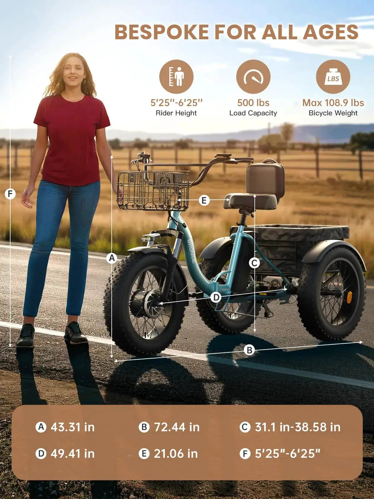 QRONGE Lava Electric Tricycles For Adults 960W Peak 50 Miles by Beastly Survival Outlet