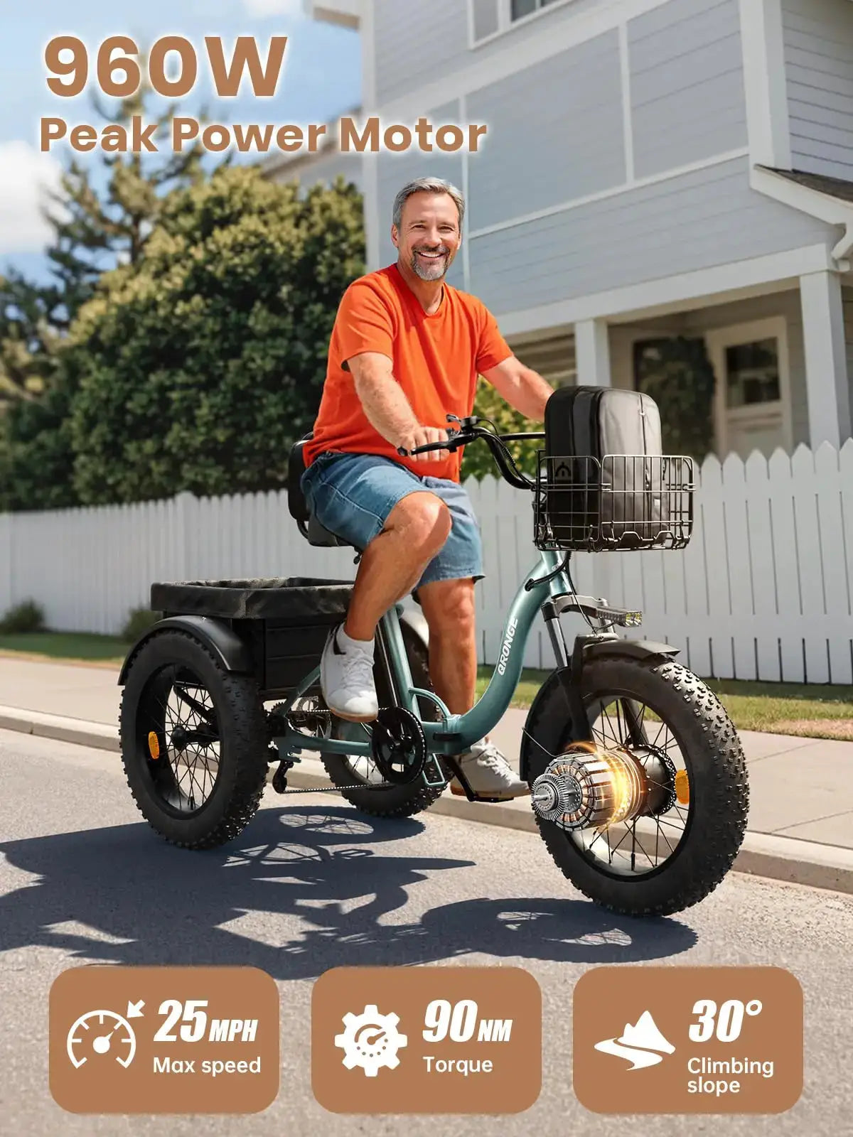 QRONGE Lava Electric Tricycles For Adults 960W Peak 50 Miles by Beastly Survival Outlet